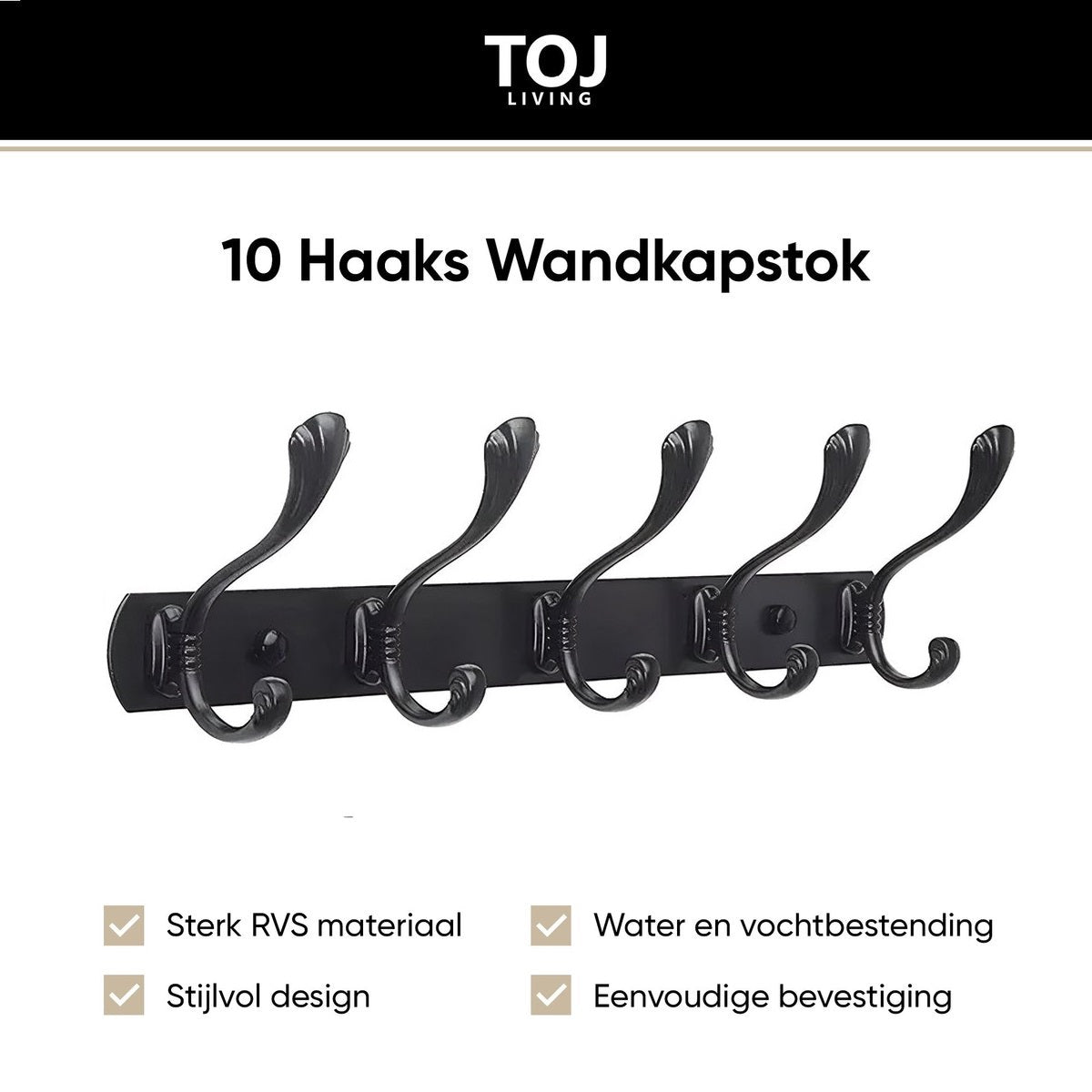 Wandgarderobe 10 Haken – Edelstahl – 45 cm – matt-schwarz | TOJ Living