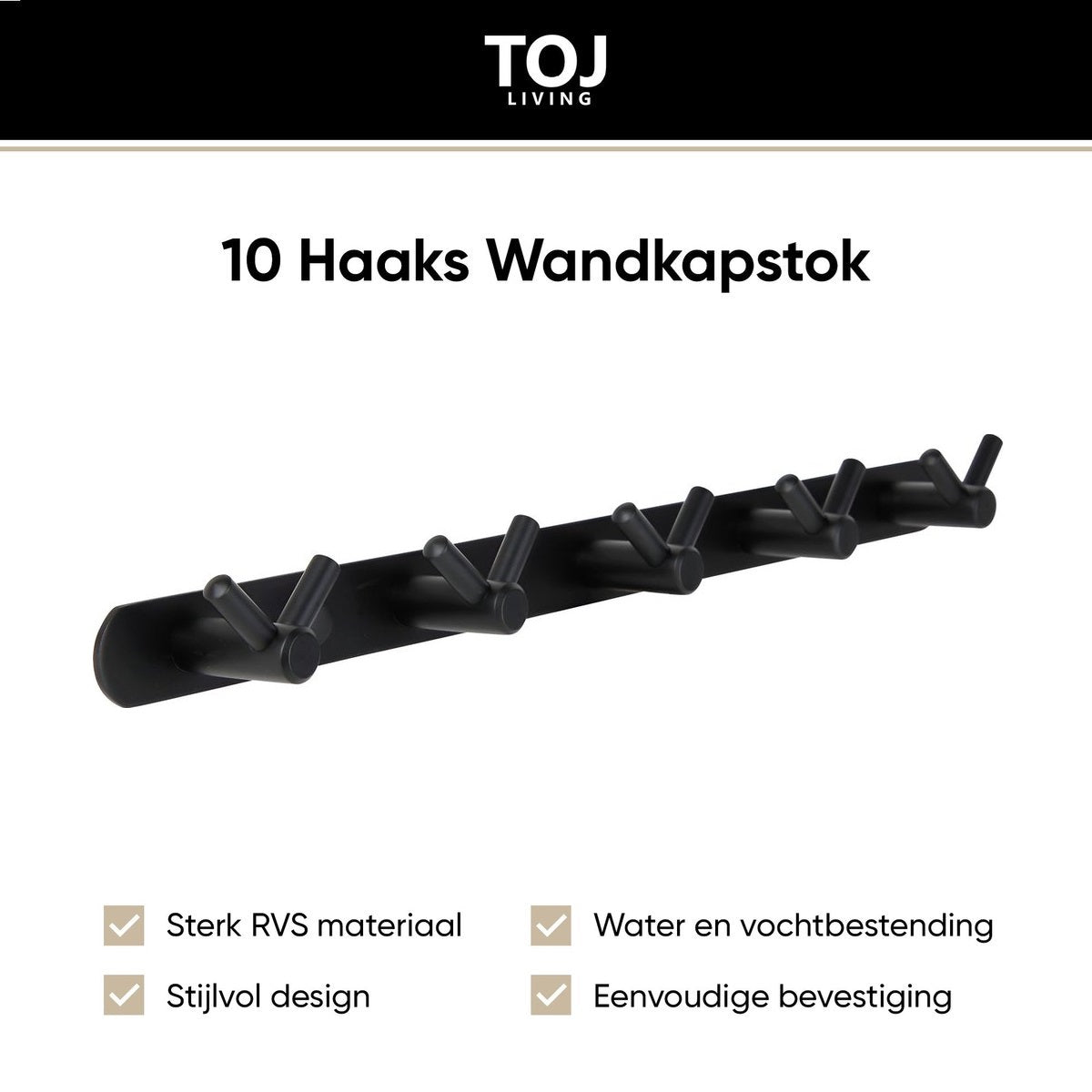 Wandgarderobe 10 Haken – Edelstahl – 40 cm – matt-schwarz | TOJ Living
