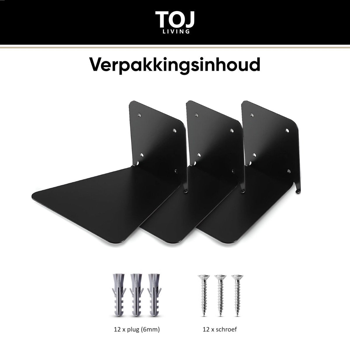 Schwebende Bücherregale – Set aus 3 – Edelstahl – matt-schwarz | TOJ Living