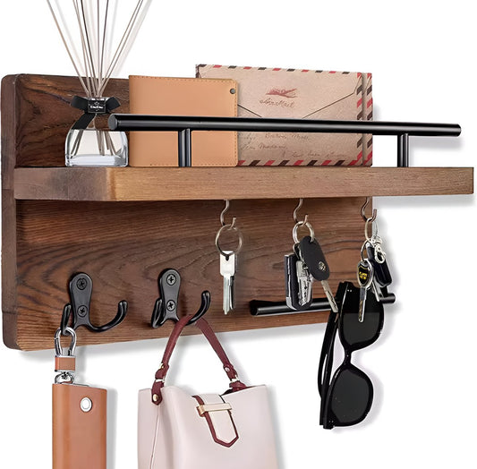 Schlüsselbrett aus Holz – Haken, Ablage & Hängeleiste – dunkelbraun | TOJ Living