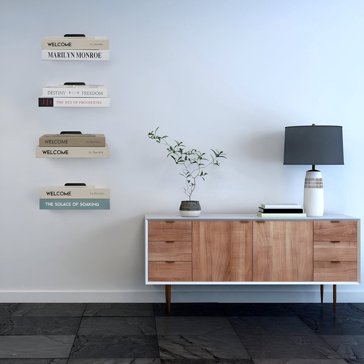 Schwebende Bücherregale – Set aus 3 – Edelstahl – matt-schwarz | TOJ Living