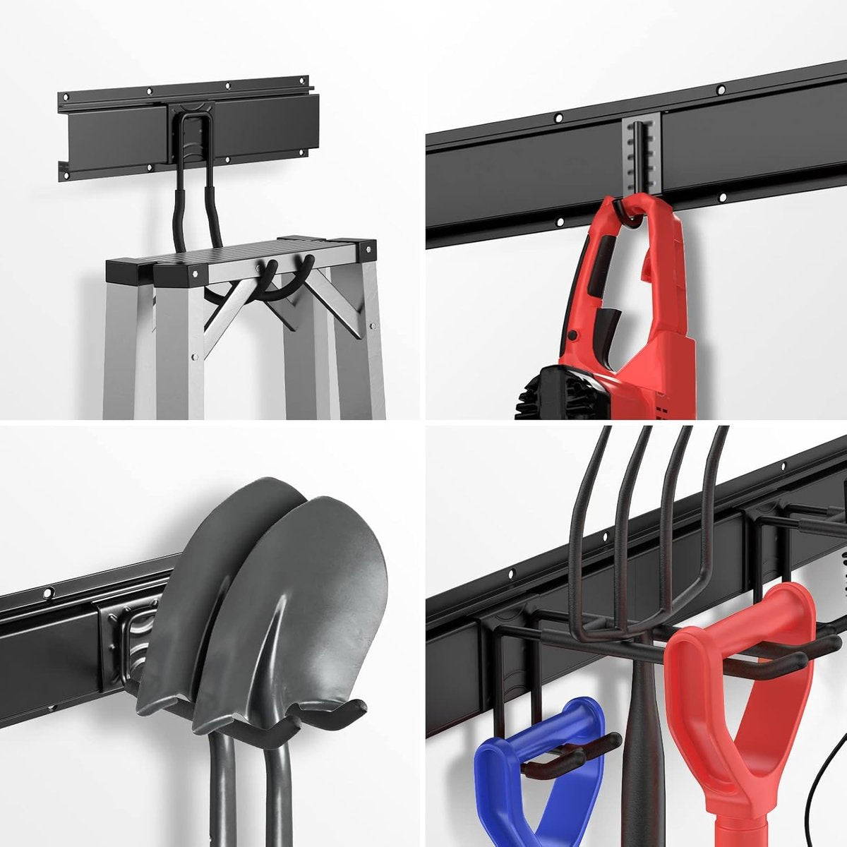 Werkzeughalter Wand – 3 Basisschienen + 9 Haken – Metall – 120 cm – matt-schwarz | TOJ Living