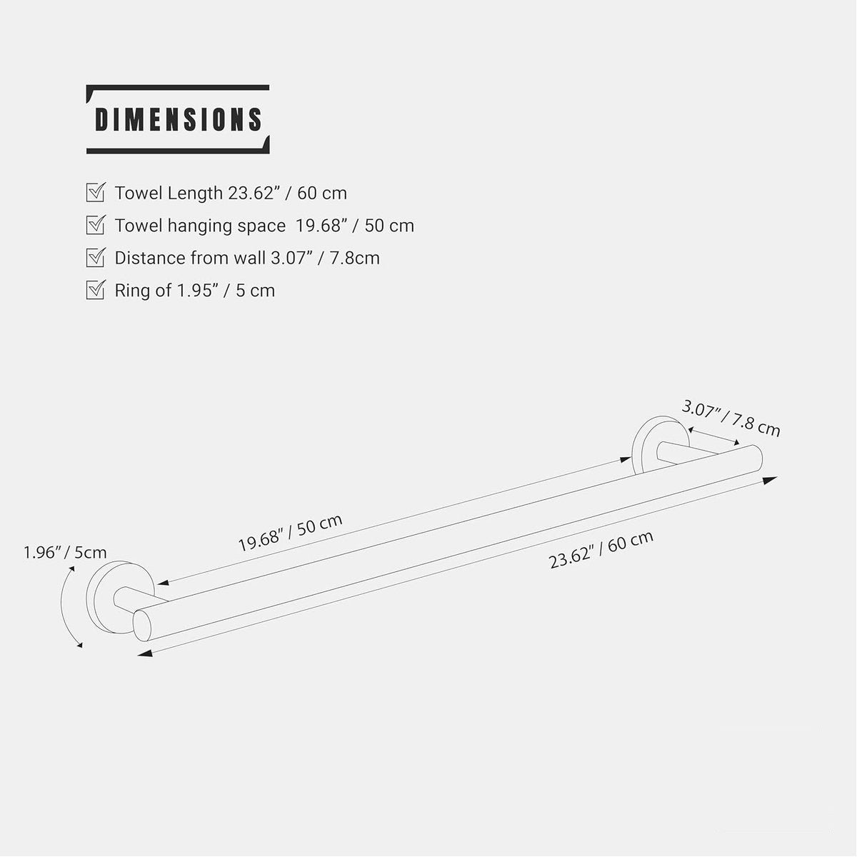 Handtuchstange 60 cm – Edelstahl – Silber | TOJ Living