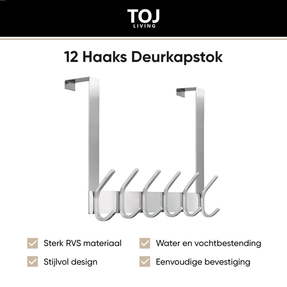 Türgarderobe 12 Haken – Edelstahl – 43 cm – Silber | TOJ Living