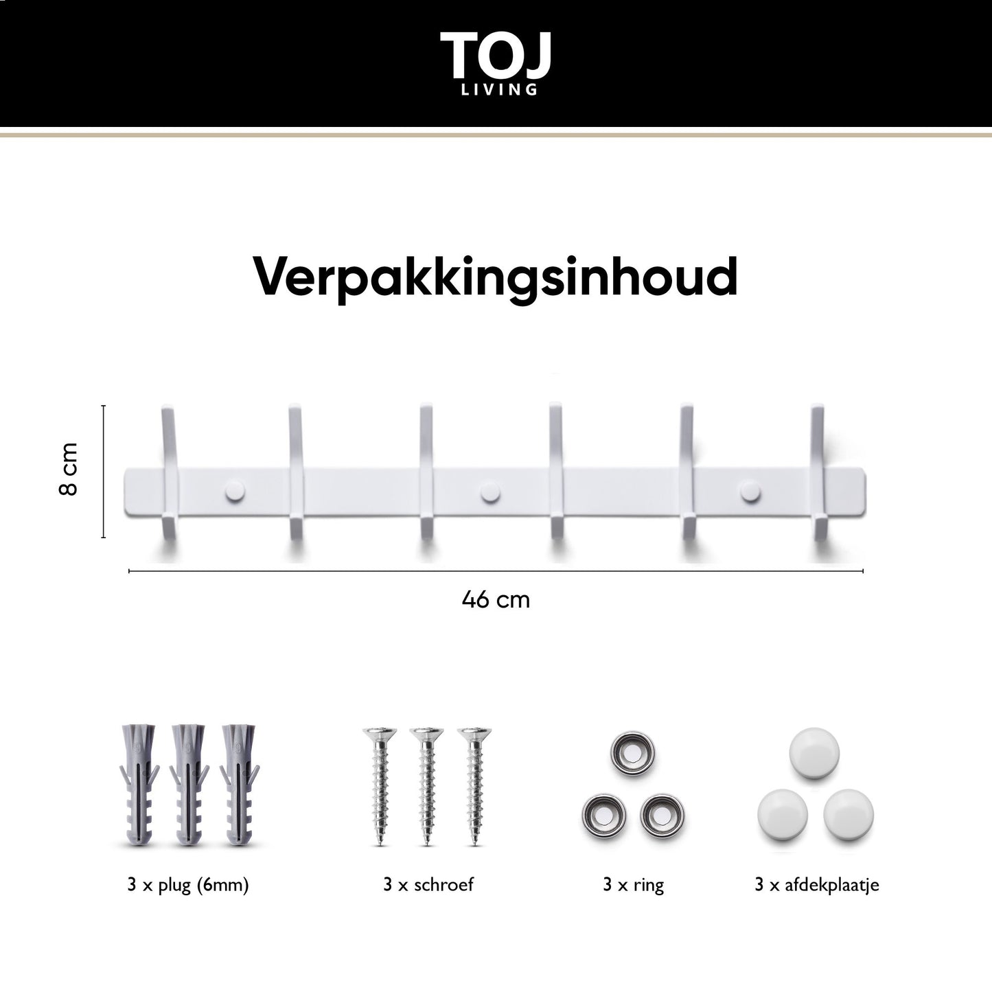 Wandgarderobe  12 Haken – Edelstahl – 46 cm – Weiß | TOJ Living