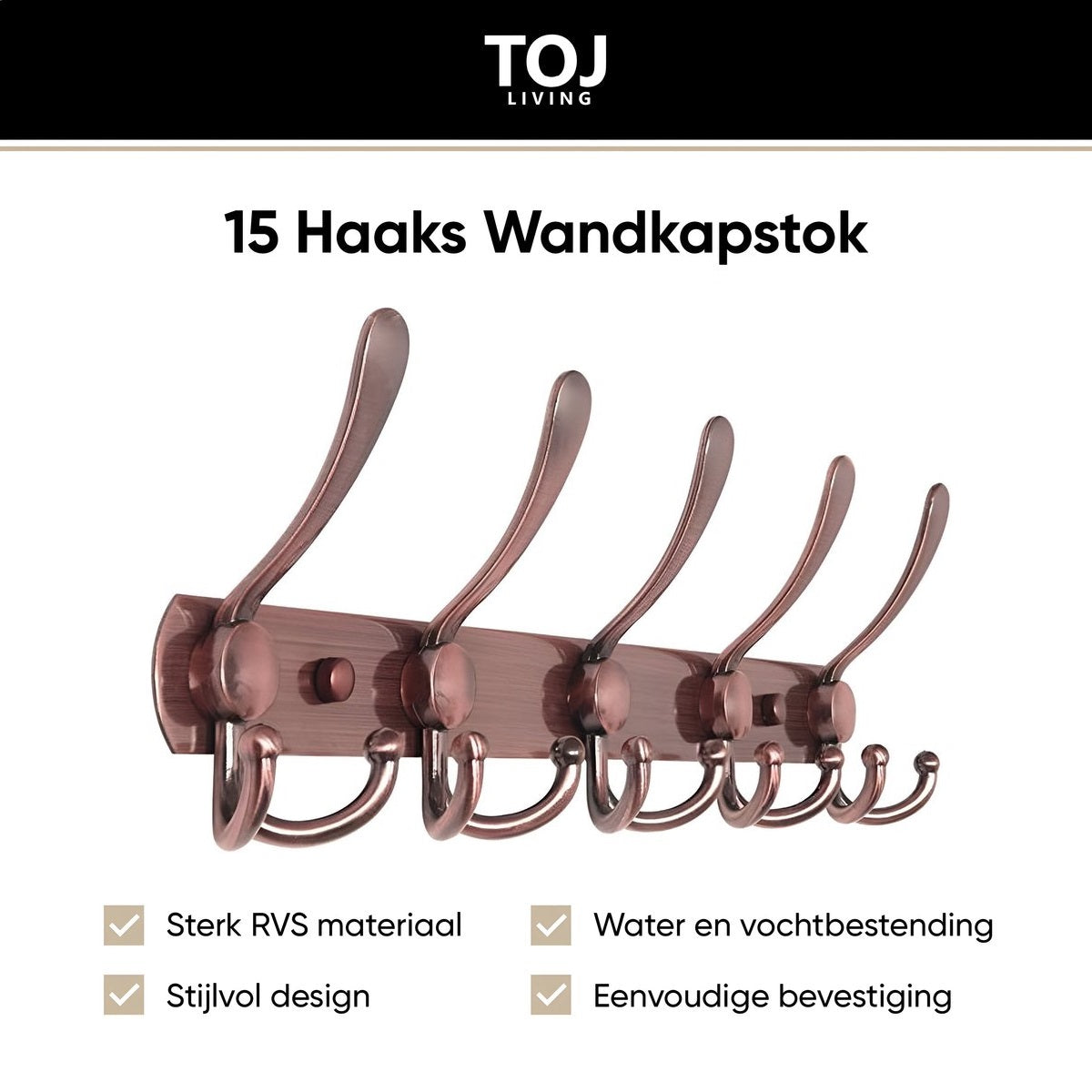 Wandgarderobe 15 Haken – Edelstahl – 45 cm – Bronze | TOJ Living