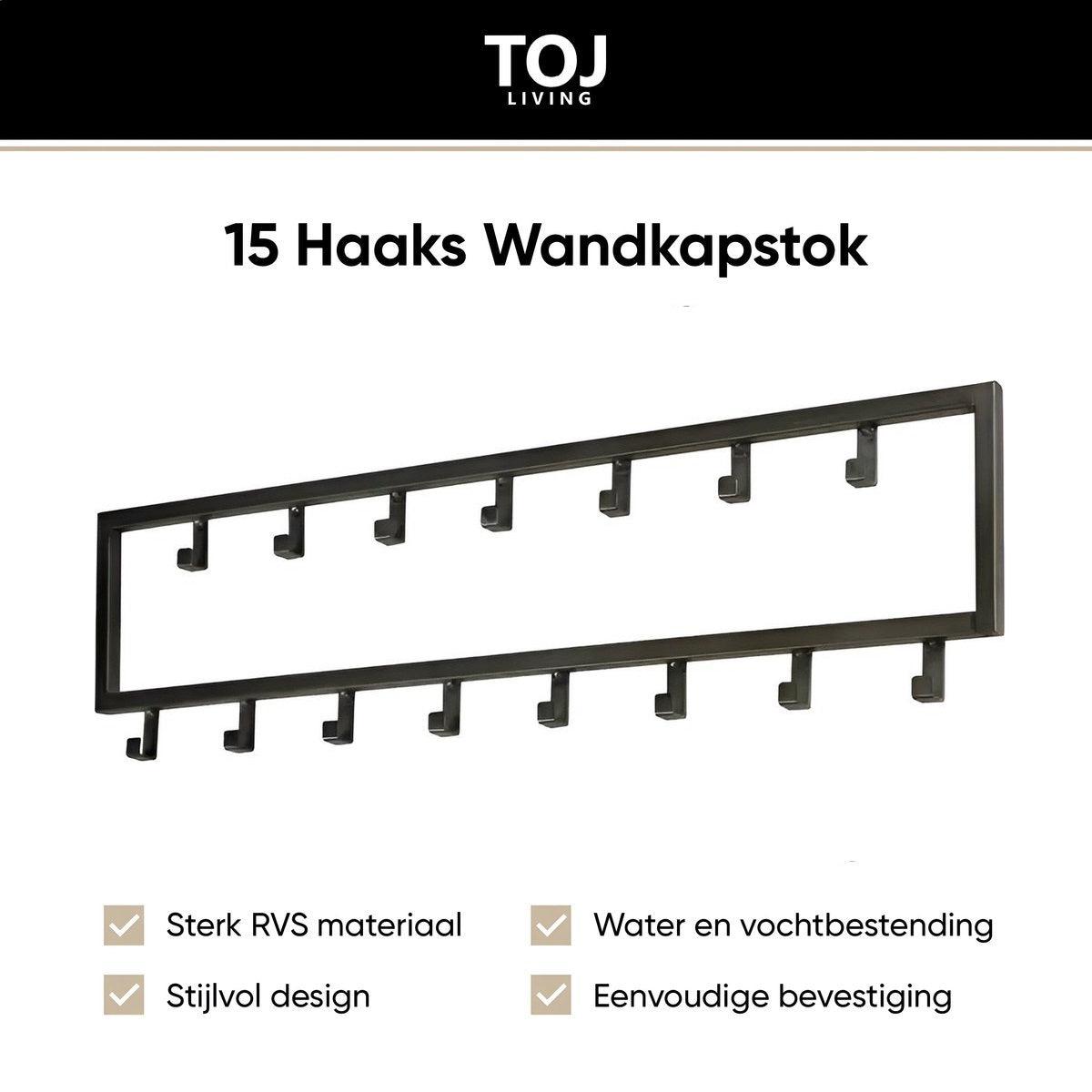 Wandgarderobe 15 Haken – Edelstahl – 80 cm – Schwarz matt | TOJ Living