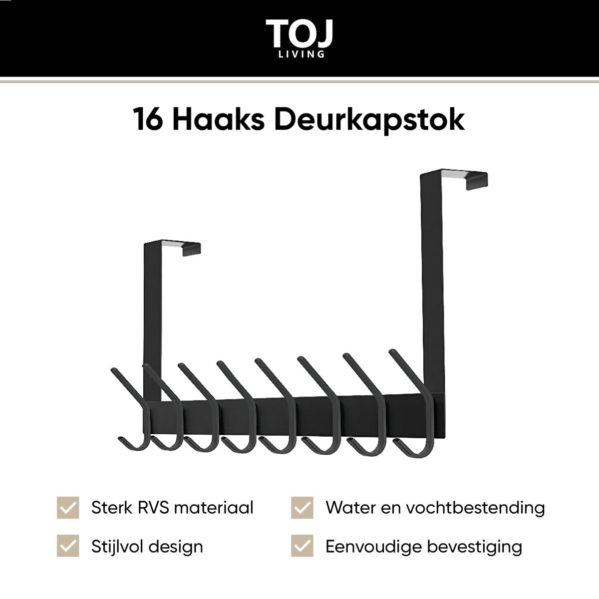 Türgarderobe 16 Haken – Edelstahl – 58 cm – matt-schwarz | TOJ Living