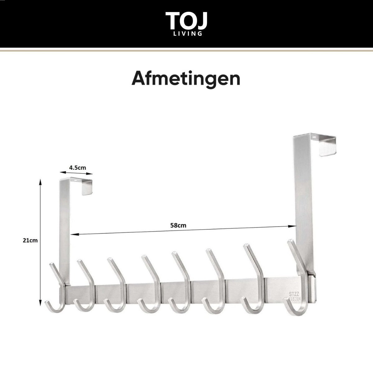 Türgarderobe 16 Haken – Edelstahl – 58 cm – matt-schwarz | TOJ Living