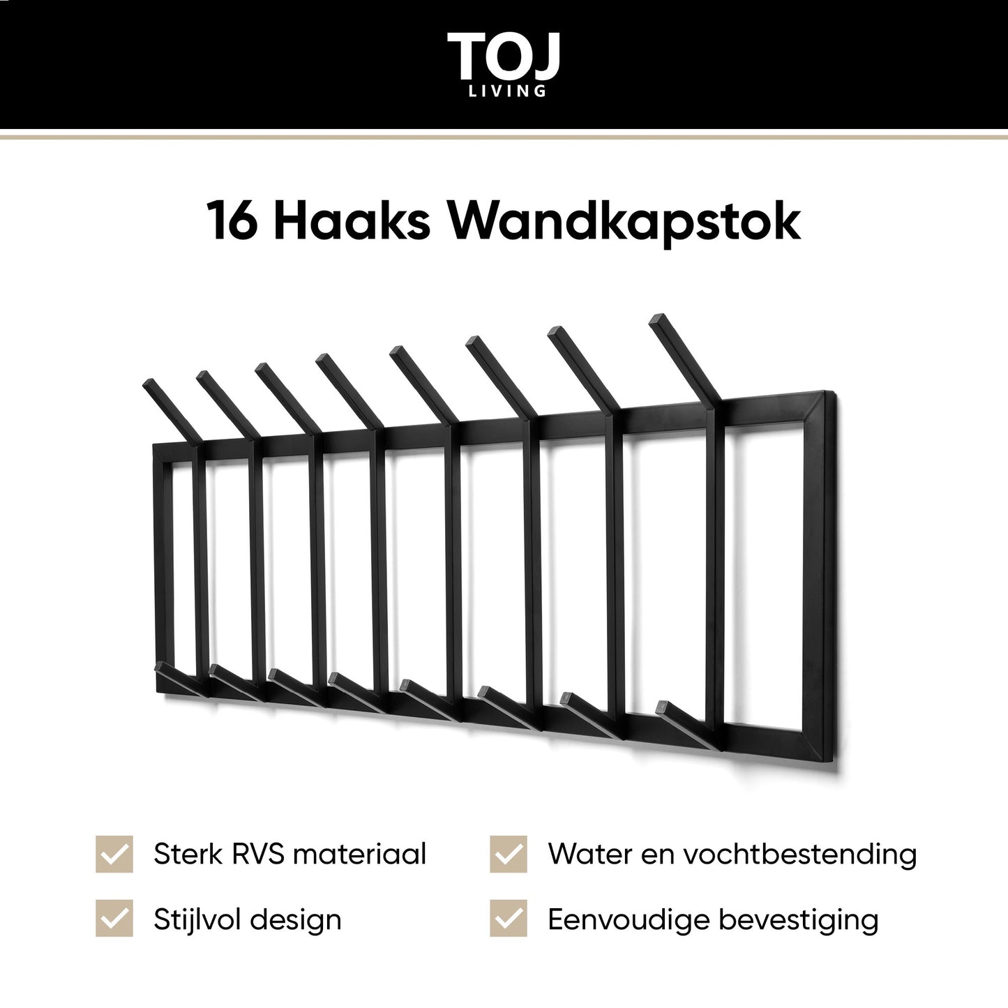 Wandgarderobe 16 Haken – Edelstahl – 90 cm – matt-schwarz | TOJ Living
