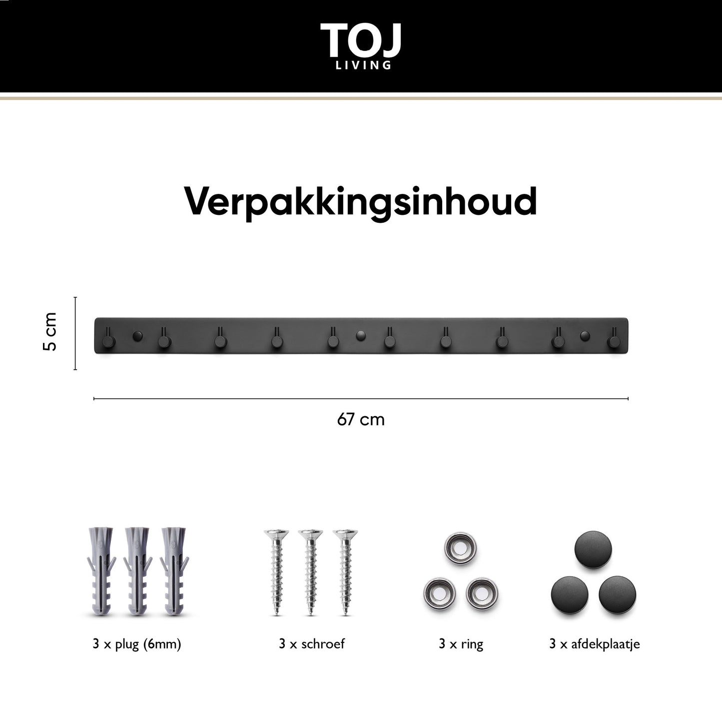 Wandgarderobe 10 Haken – Edelstahl – 67 cm – matt-schwarz | TOJ Living