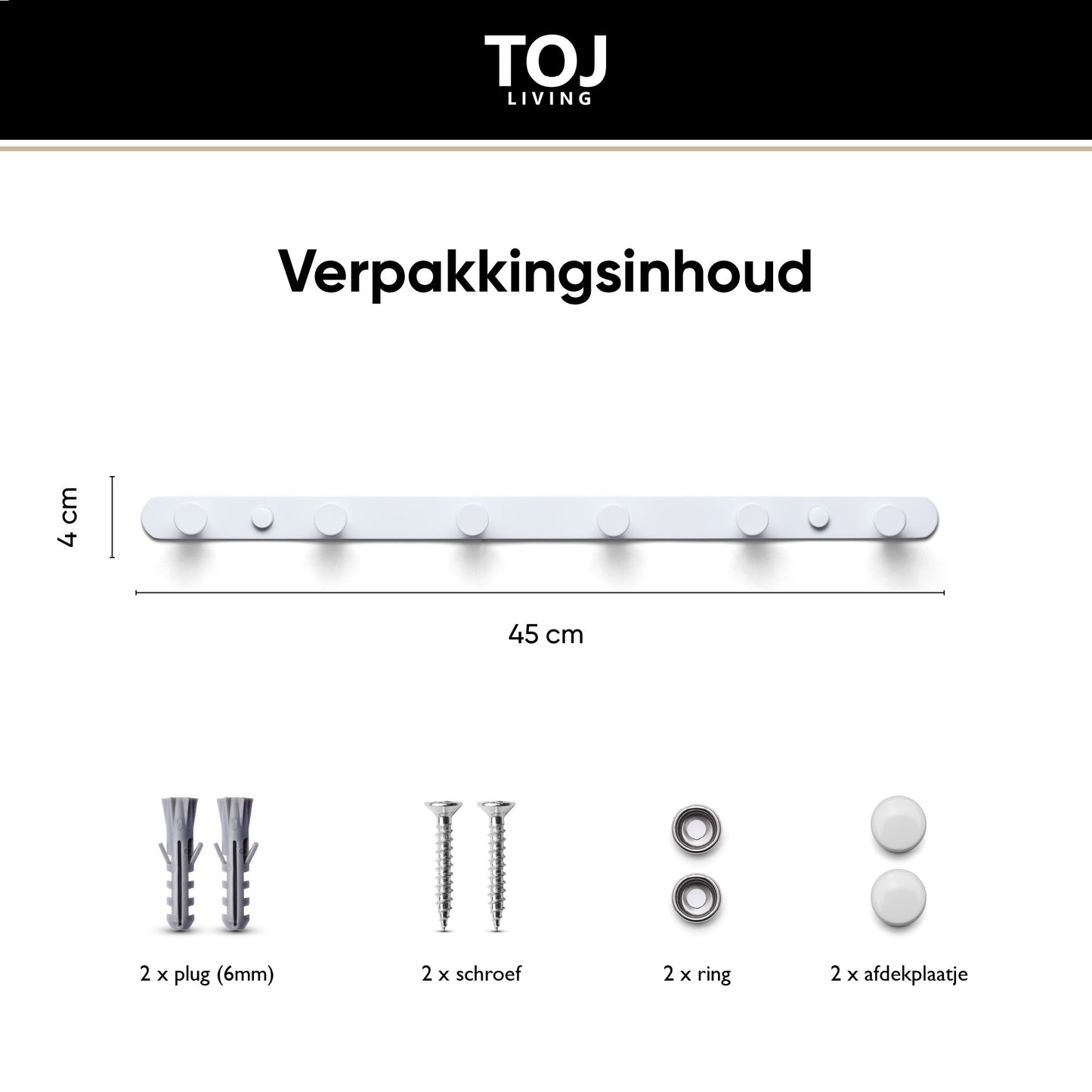 Wandgarderobe 6 Haken – Edelstahl – 45 cm – Weiß | TOJ Living