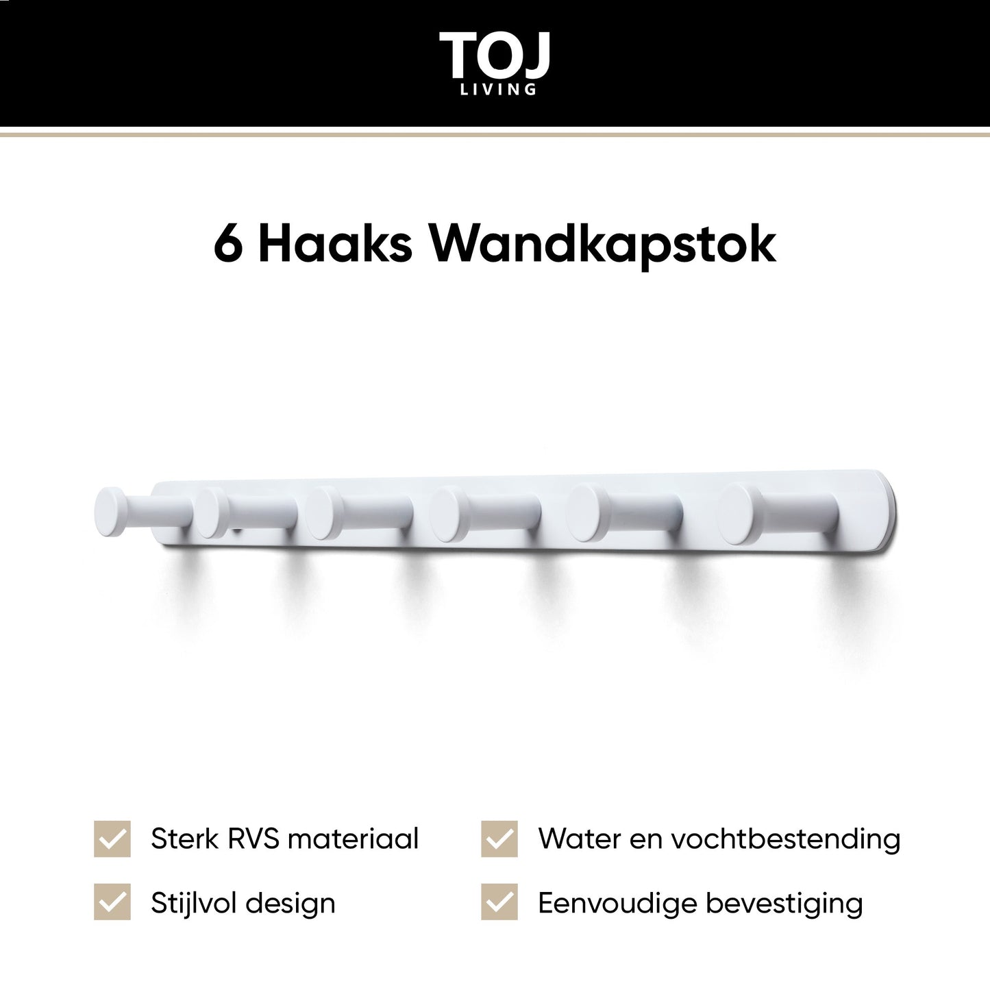 Wandgarderobe 6 Haken – Edelstahl – 45 cm – Weiß | TOJ Living