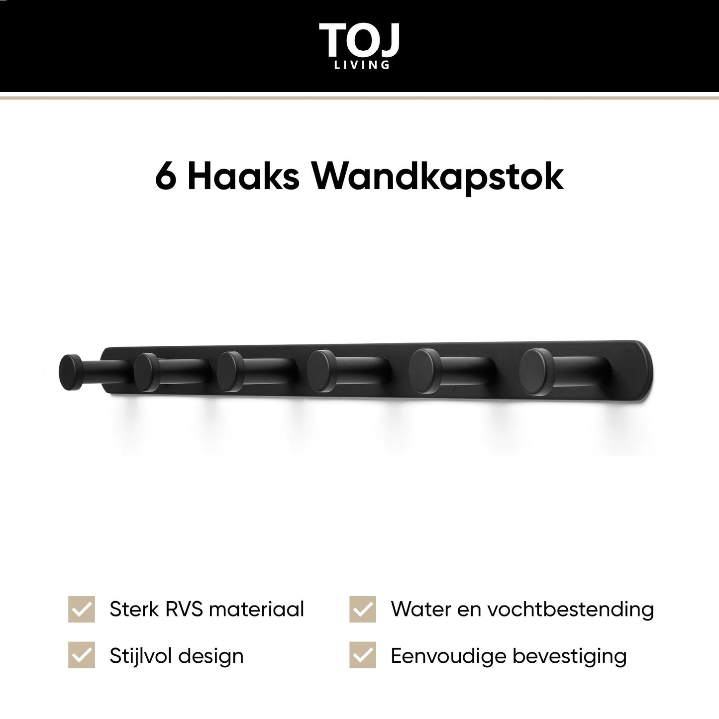 Wandgarderobe 6 Haken – Edelstahl – 45 cm – matt-schwarz | TOJ Living