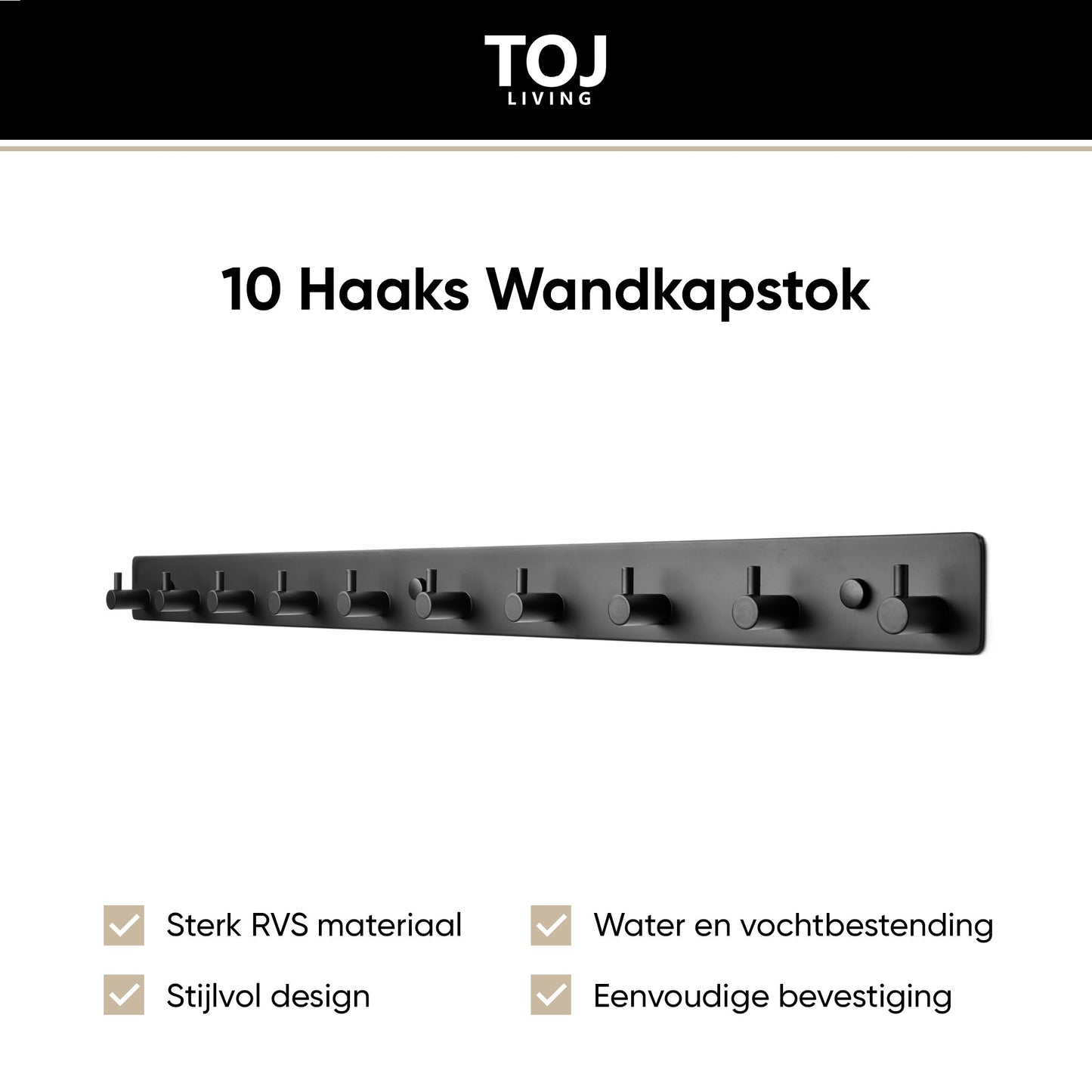 Wandgarderobe 10 Haken – Edelstahl – 67 cm – matt-schwarz | TOJ Living