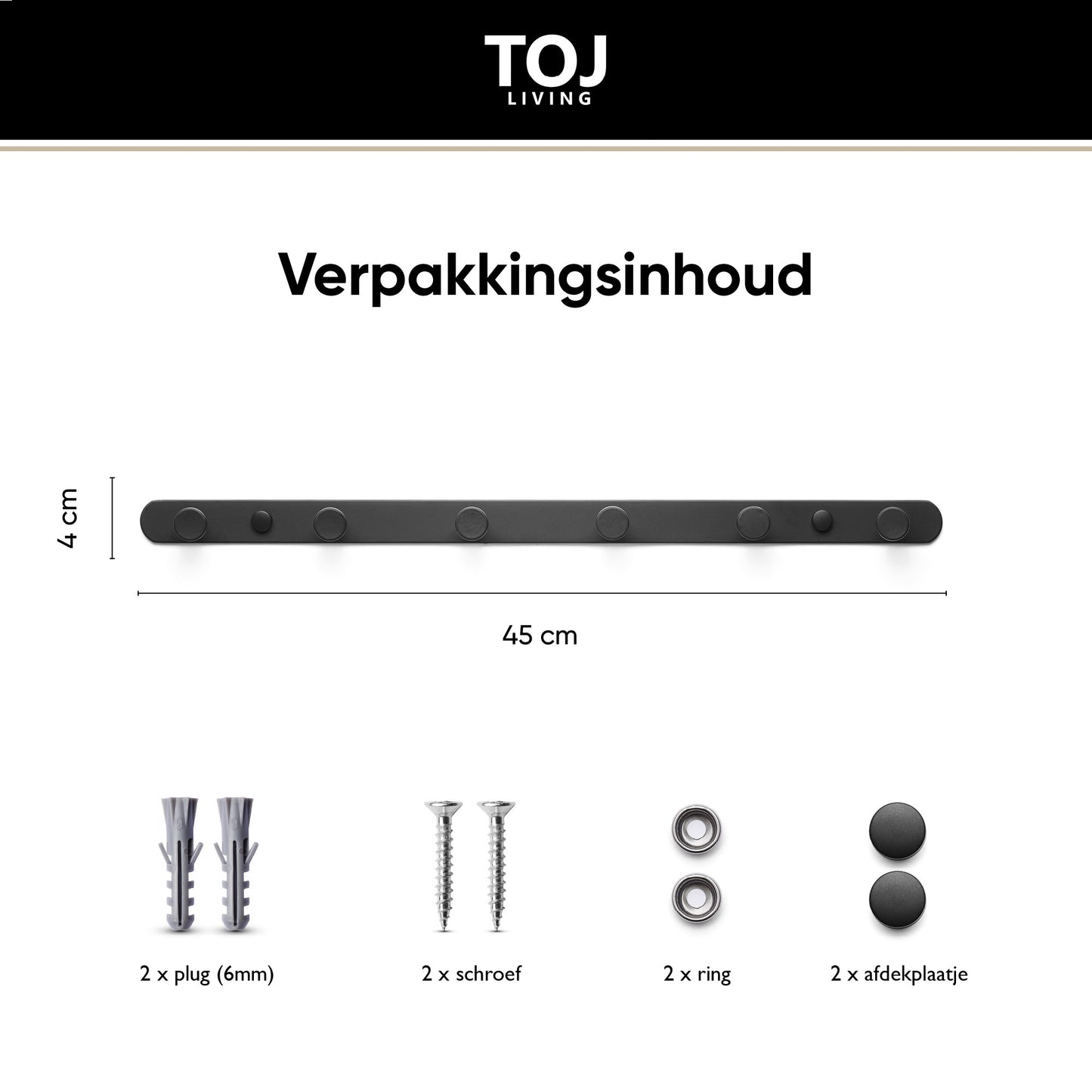 Wandgarderobe 6 Haken – Edelstahl – 45 cm – matt-schwarz | TOJ Living