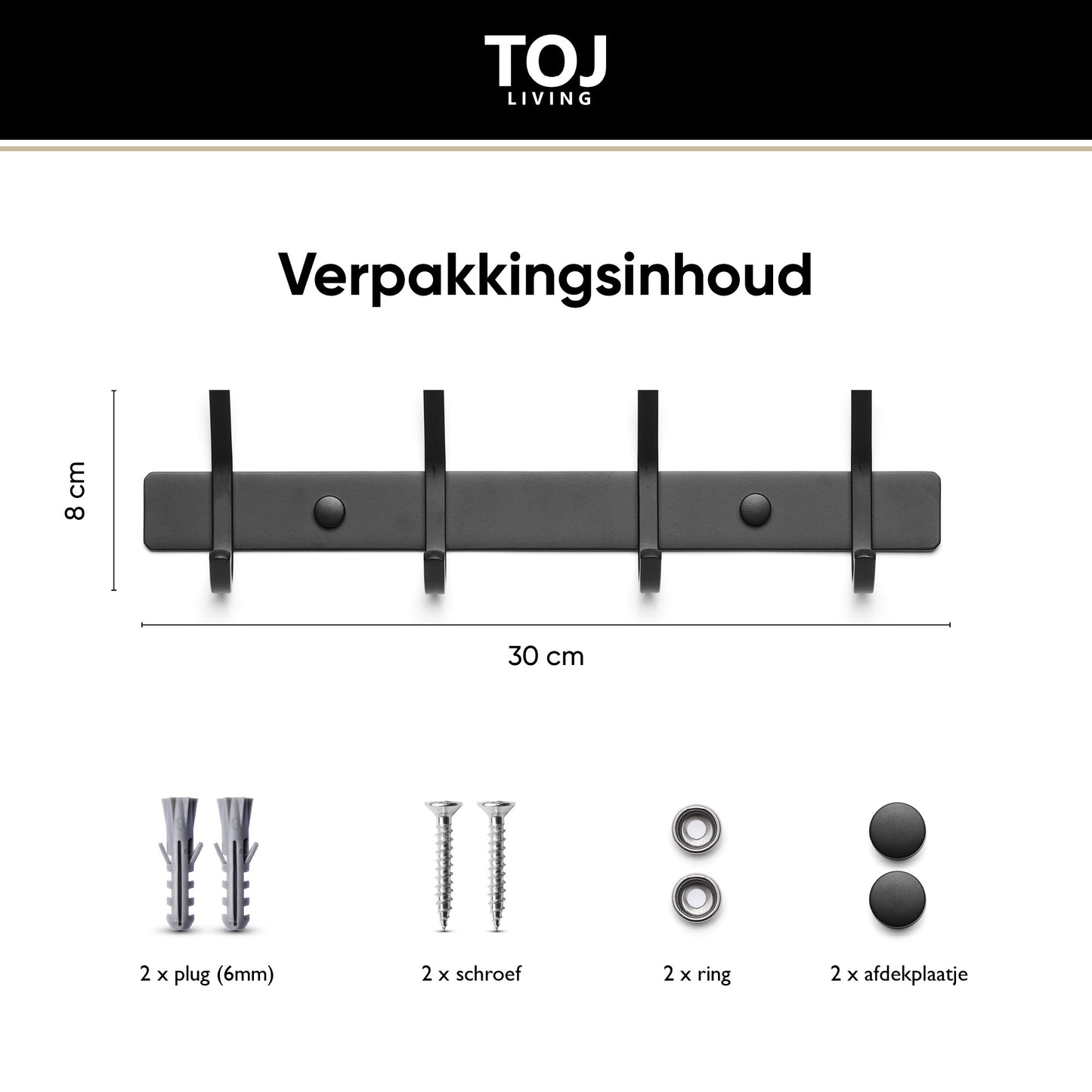 Wandgarderobe 8 Haken – Edelstahl – 30 cm – matt-schwarz | TOJ Living