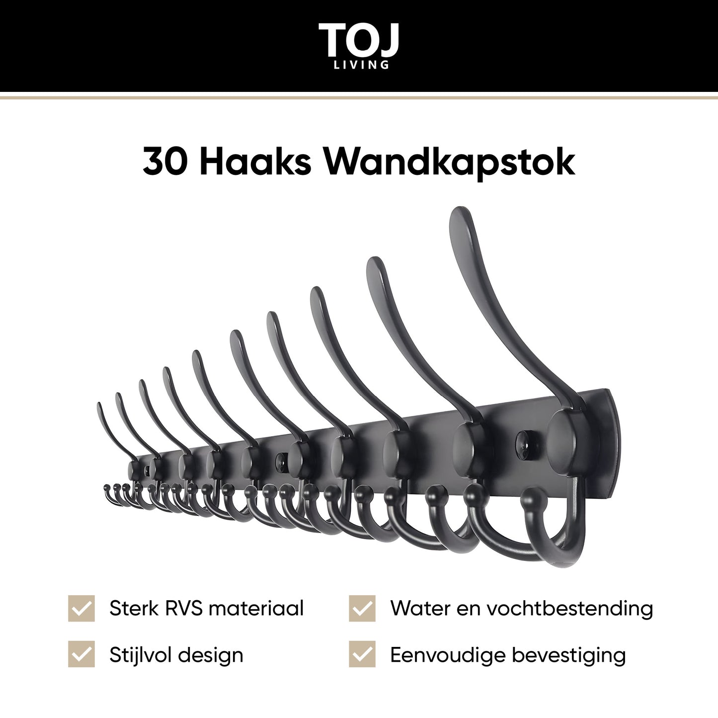 Wandgarderobe 30 Haken – Edelstahl – 95 cm – matt-schwarz | TOJ Living