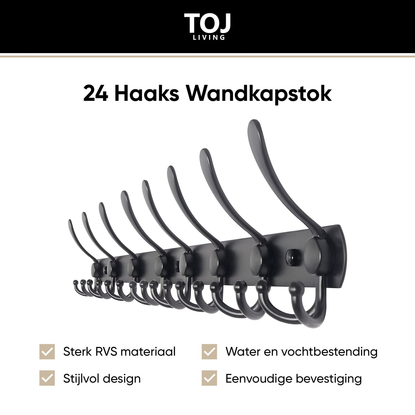 Wandgarderobe 24 Haken – Edelstahl – 75 cm – matt-schwarz | TOJ Living