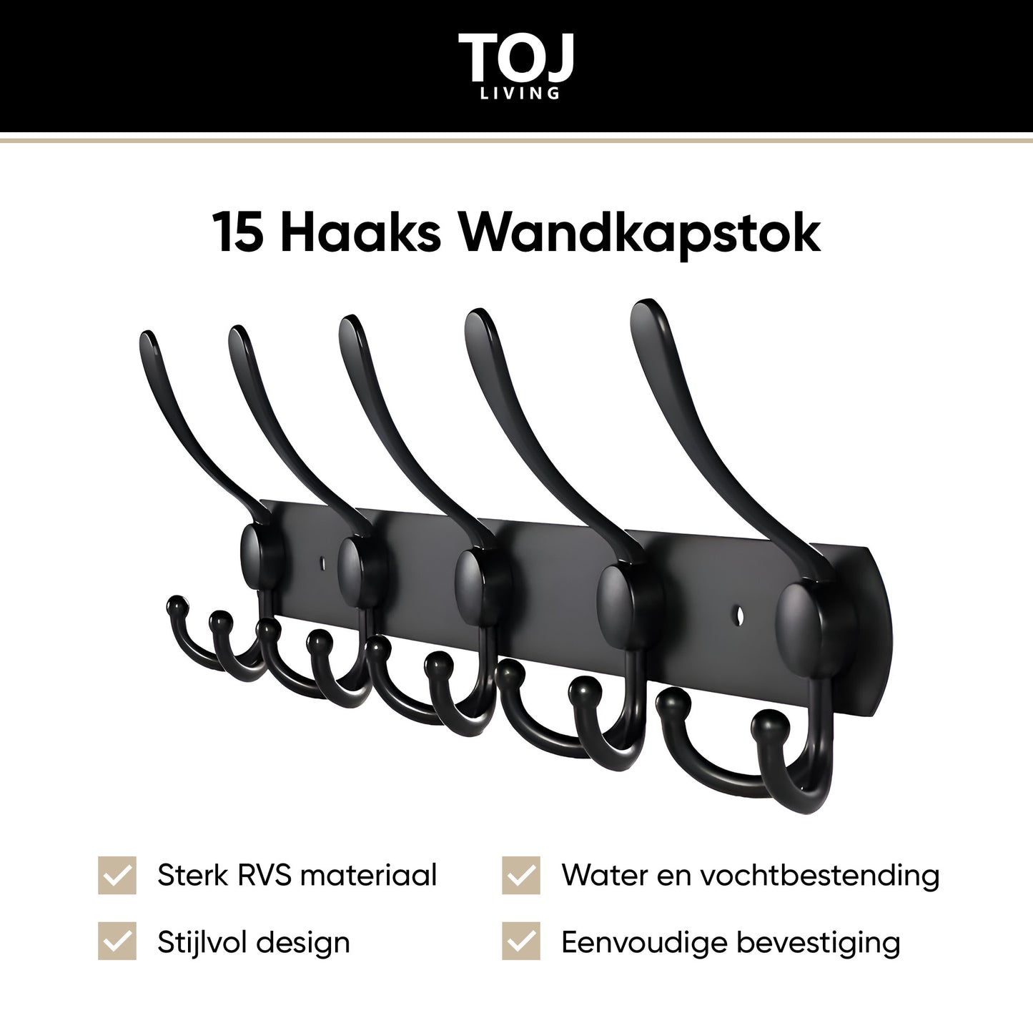 Wandgarderobe 15 Haken – Edelstahl – 45 cm – matt-schwarz | TOJ Living