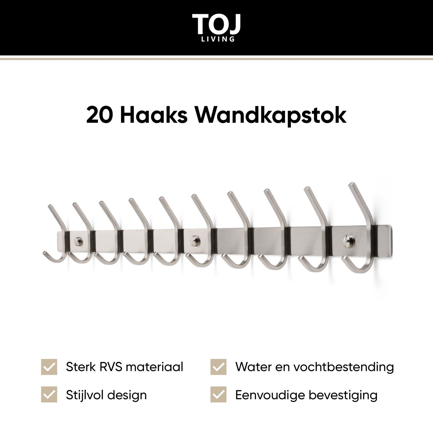 Wandgarderobe 20 Haken – Edelstahl – 78 cm – Silber | TOJ Living