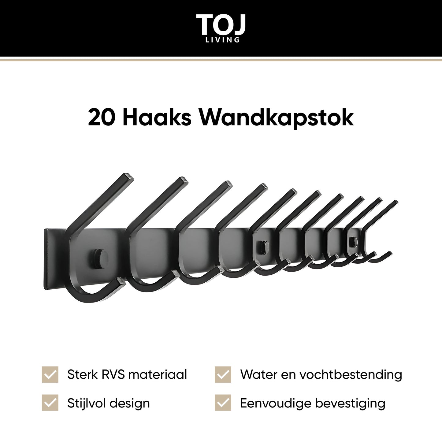 Wandgarderobe 20 Haken – Edelstahl – 78 cm – matt-schwarz | TOJ Living