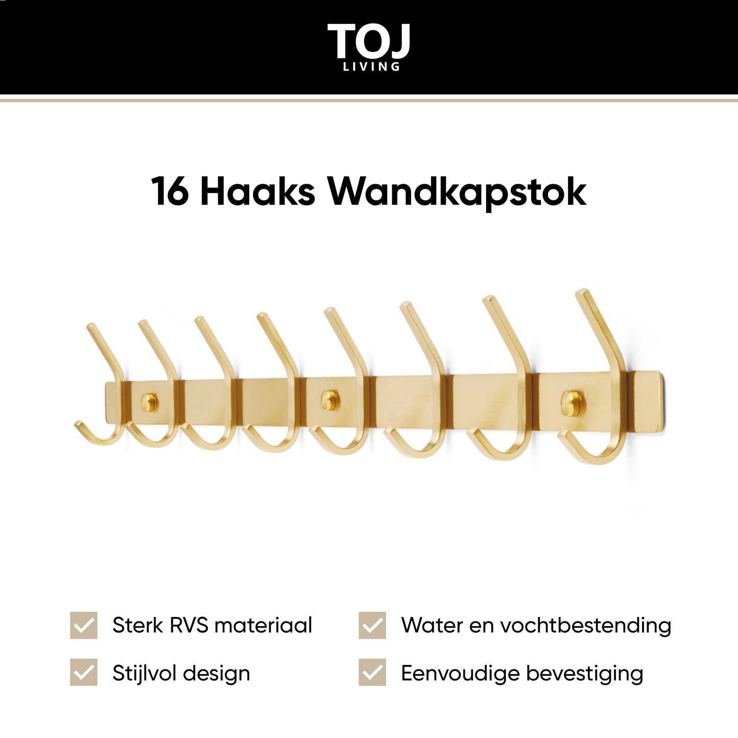 Wandgarderobe 16 Haken – Edelstahl – 62 cm – gold | TOJ Living