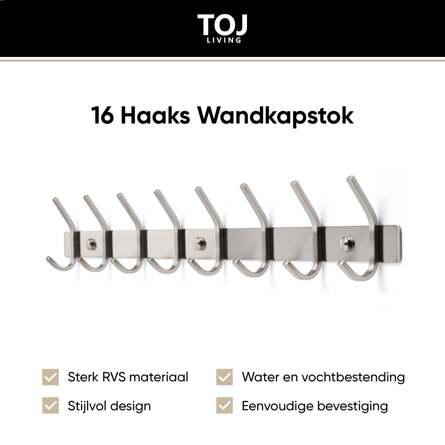 Wandgarderobe 16 Haken – Edelstahl – 62 cm – silber | TOJ Living