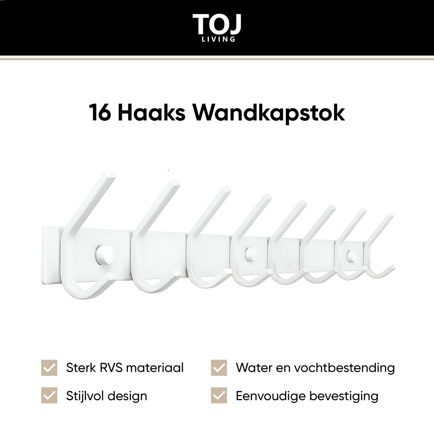 Wandgarderobe 16 Haken – Edelstahl – 62 cm – weiß | TOJ Living