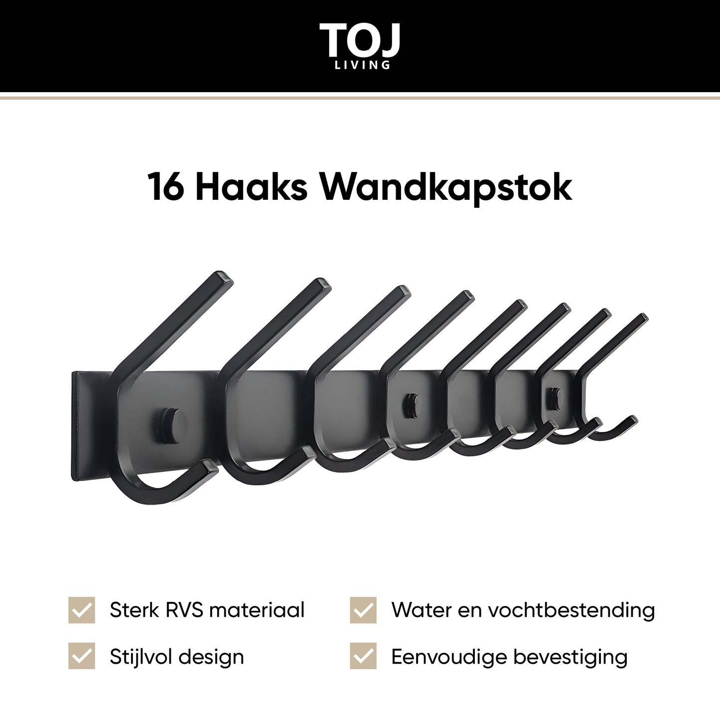 Wandgarderobe 16 Haken – Edelstahl – 62 cm – matt-schwarz | TOJ Living