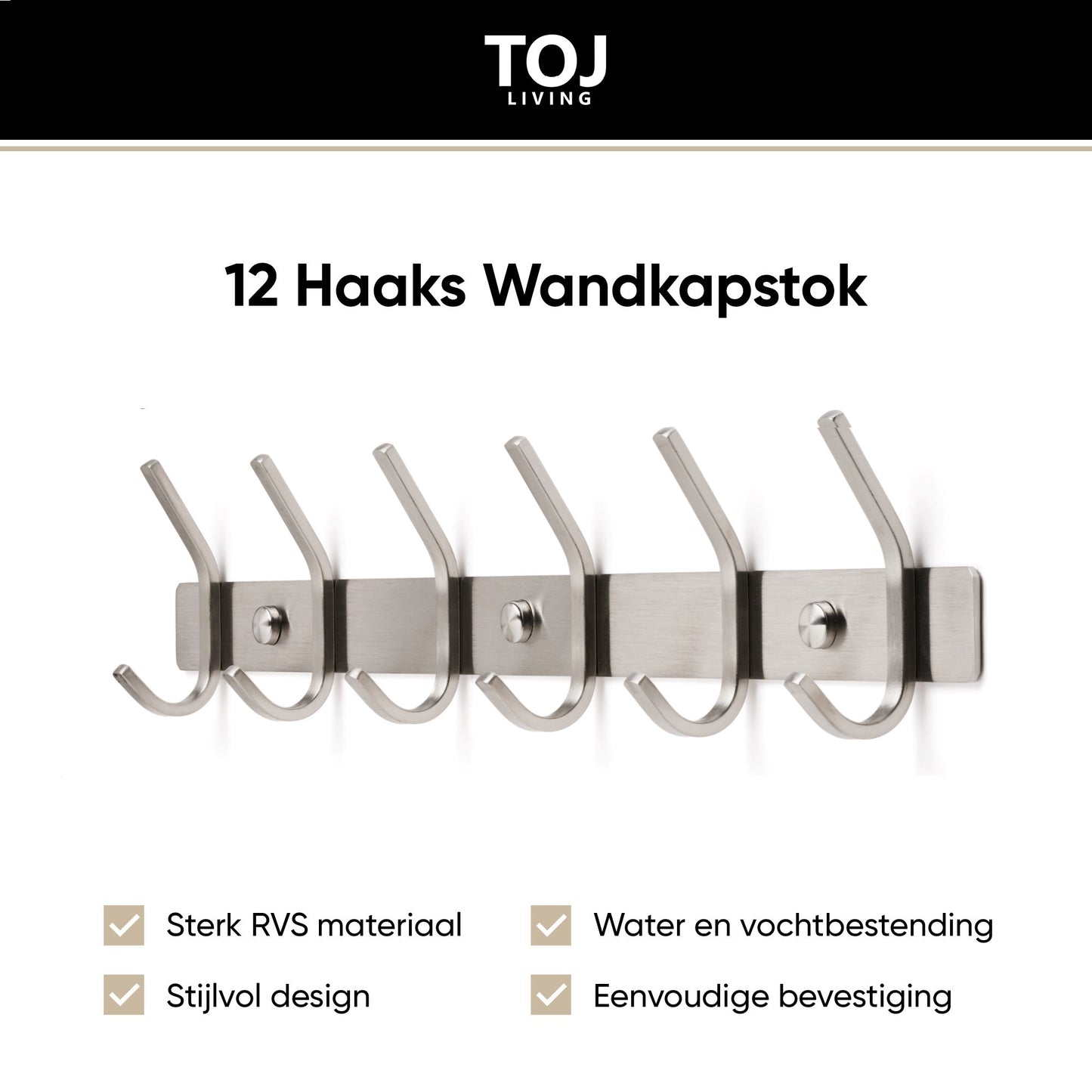 Wandgarderobe 12 Haken – Edelstahl – 46 cm – Silber | TOJ Living