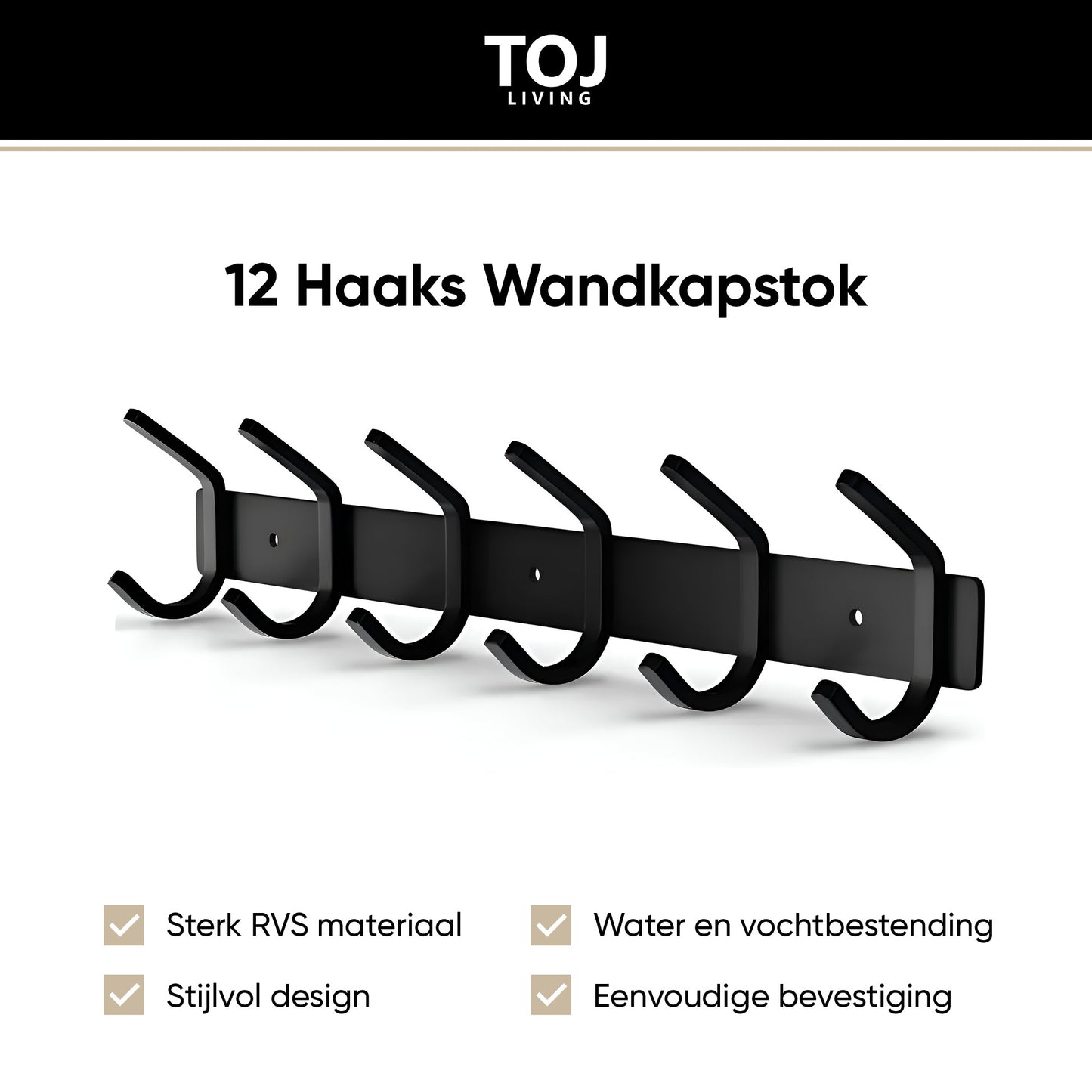 Wandgarderobe 12 Haken – Edelstahl – 46 cm – matt-schwarz | TOJ Living