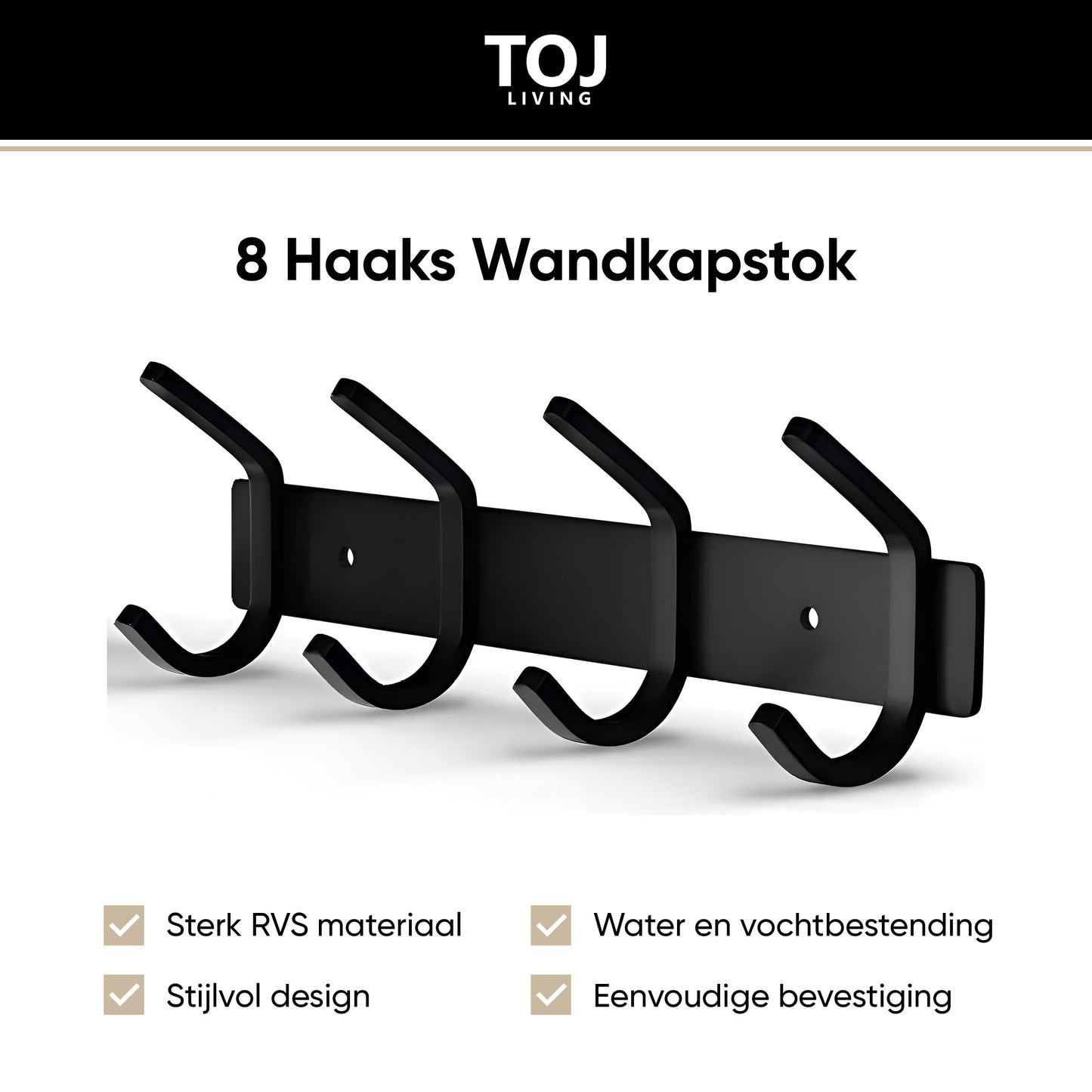 Wandgarderobe 8 Haken – Edelstahl – 30 cm – matt-schwarz | TOJ Living