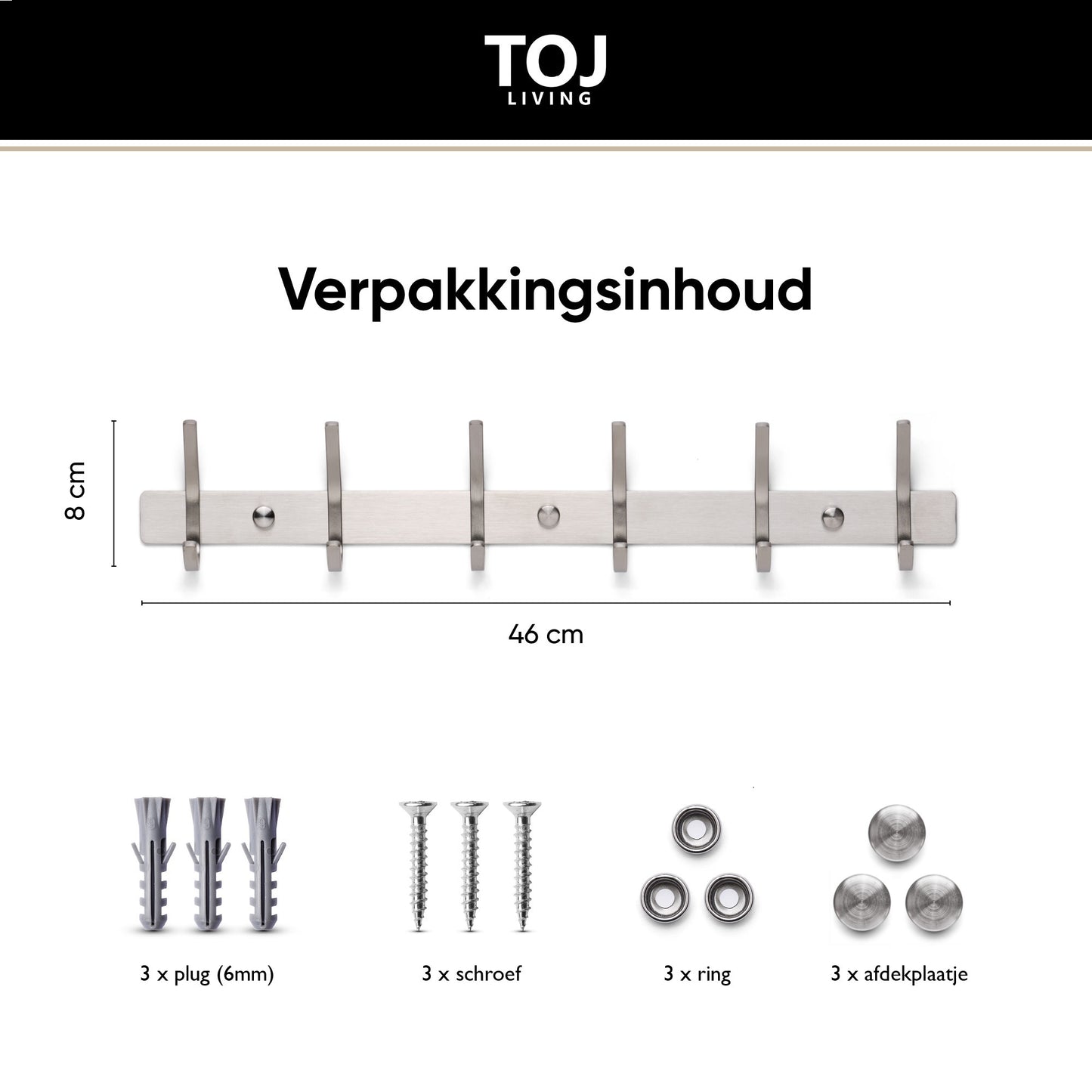 Wandgarderobe 12 Haken – Edelstahl – 46 cm – Silber | TOJ Living