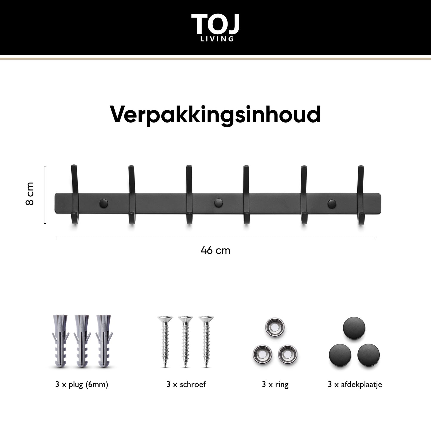 Wandgarderobe 12 Haken – Edelstahl – 46 cm – matt-schwarz | TOJ Living