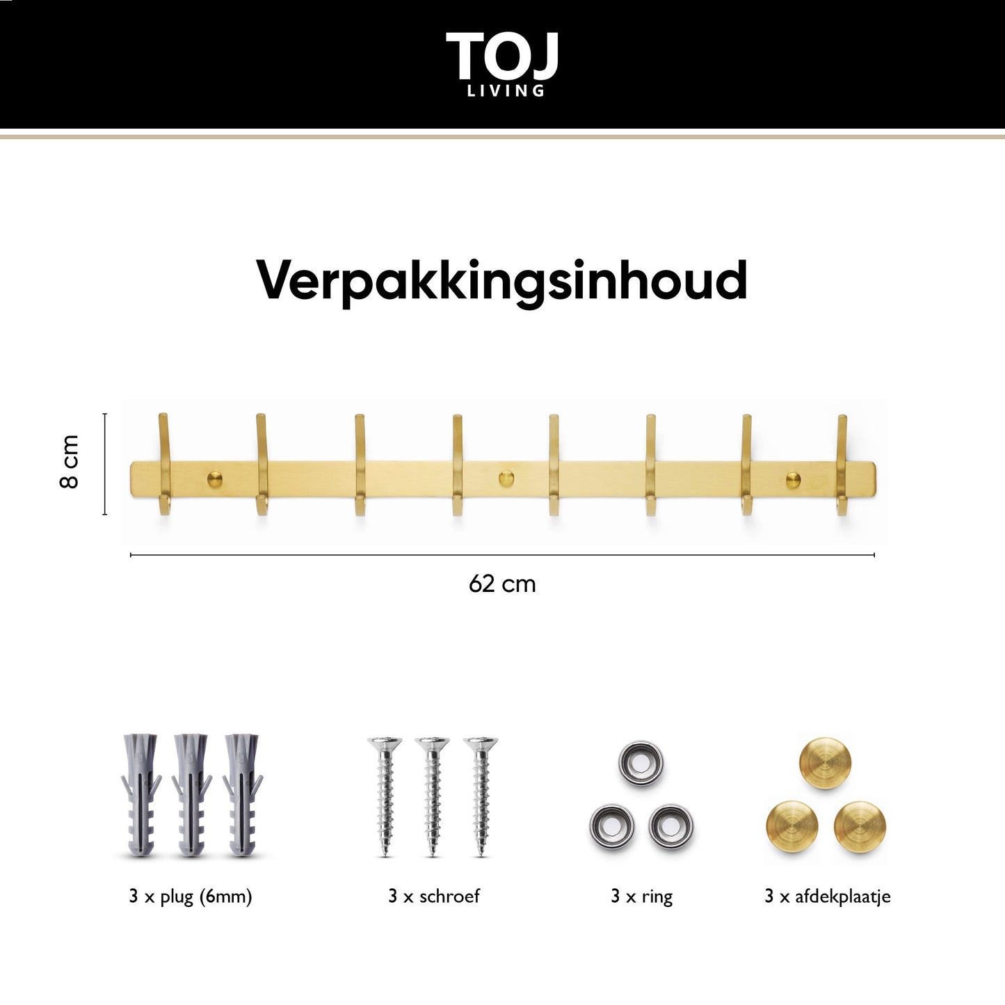 Wandgarderobe 16 Haken – Edelstahl – 62 cm – gold | TOJ Living