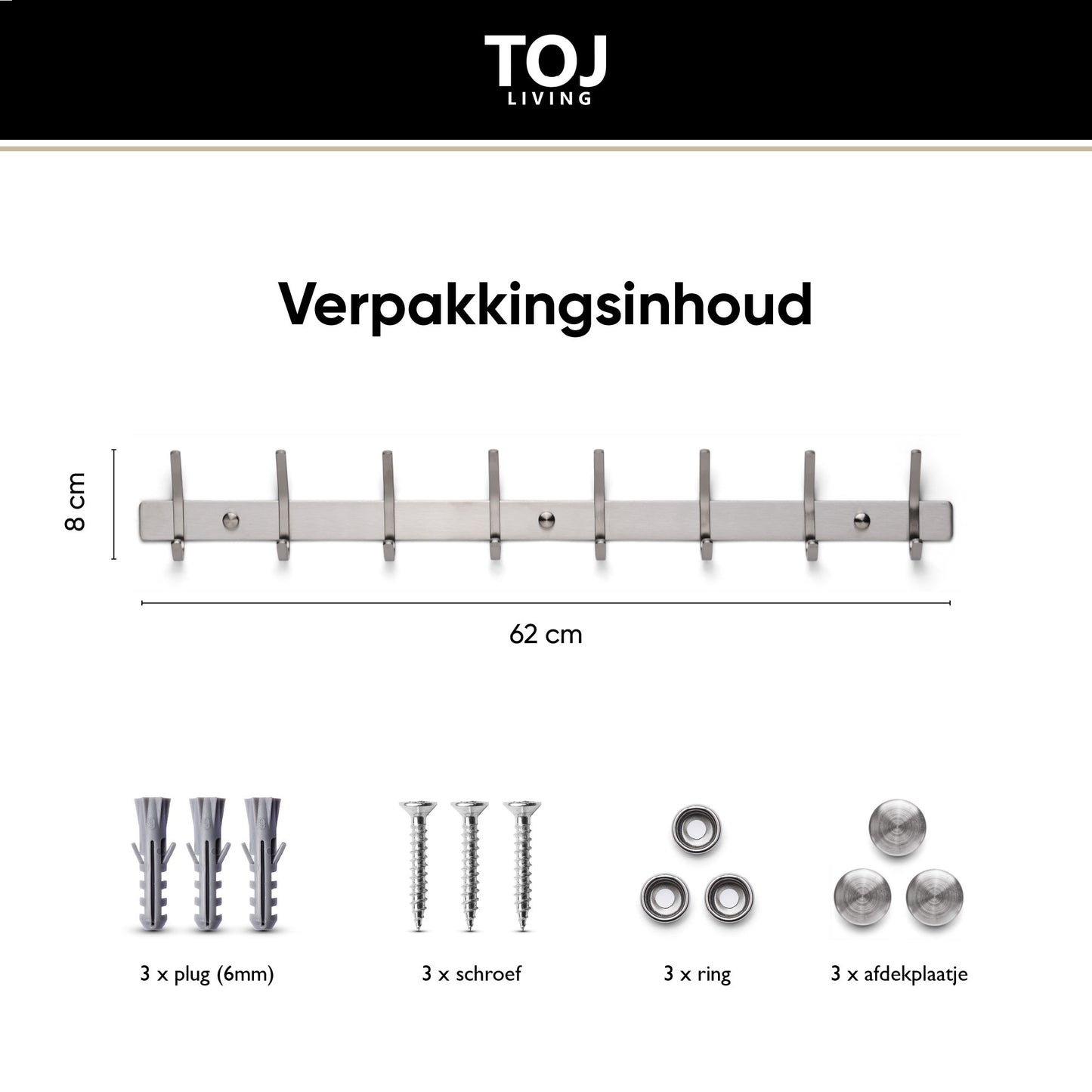 Wandgarderobe 16 Haken – Edelstahl – 62 cm – silber | TOJ Living