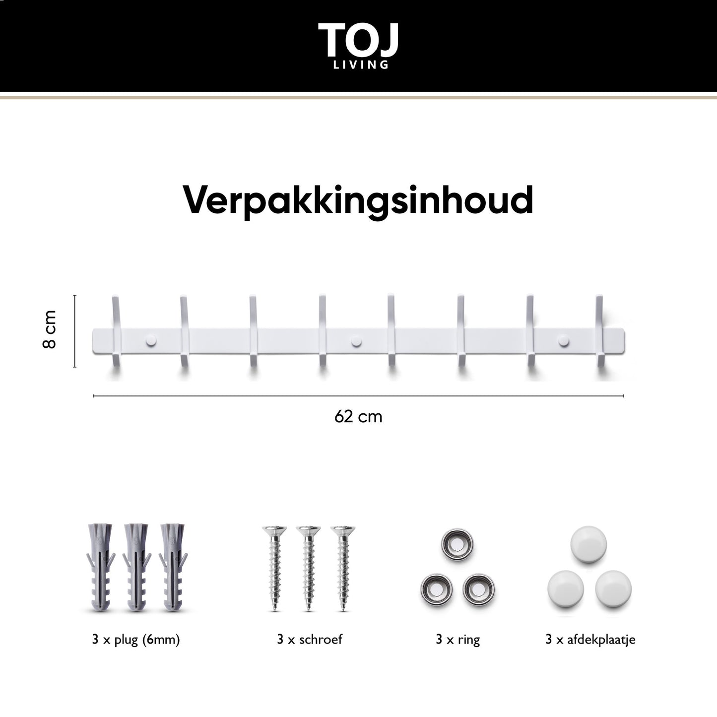 Wandgarderobe 16 Haken – Edelstahl – 62 cm – weiß | TOJ Living