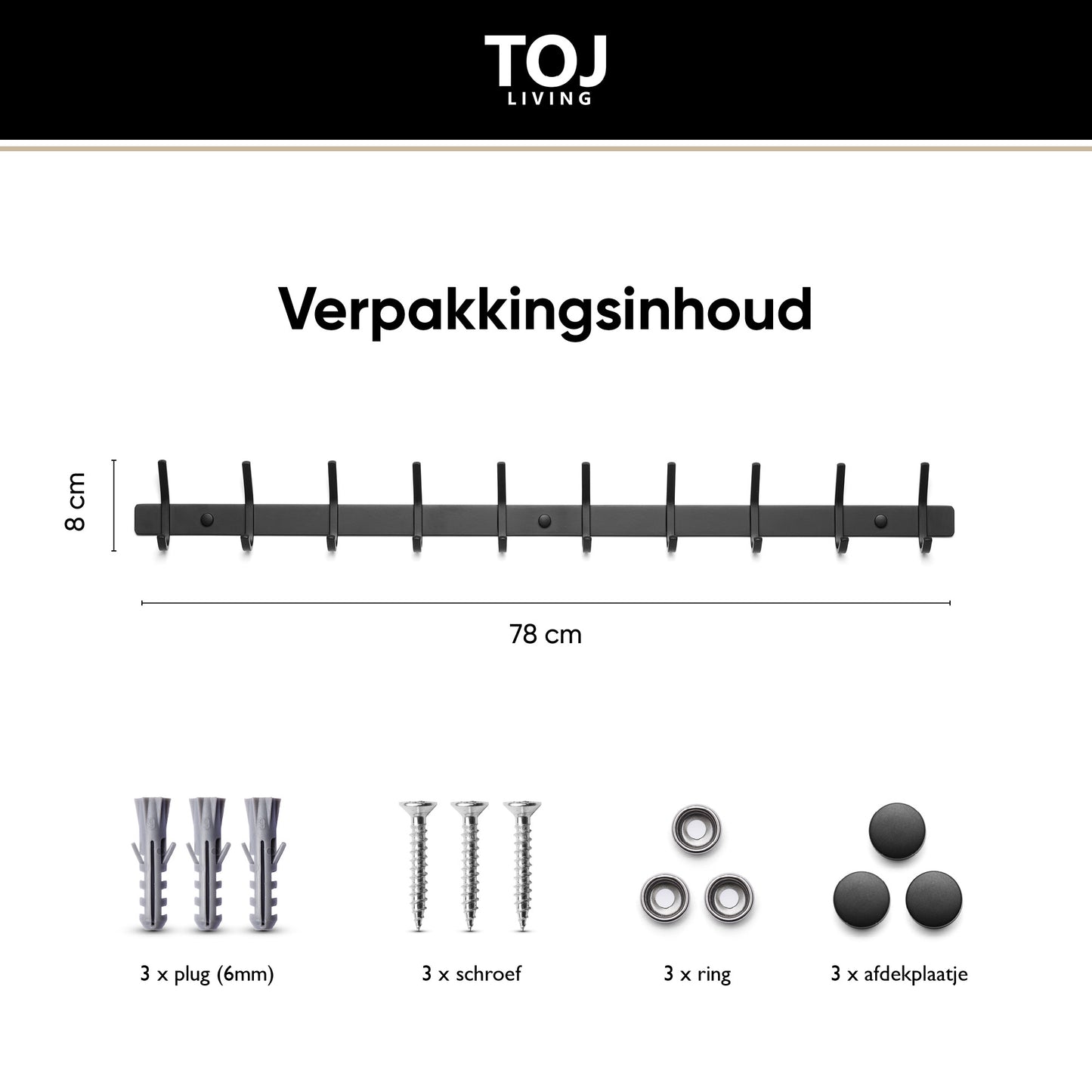 Wandgarderobe 20 Haken – Edelstahl – 78 cm – matt-schwarz | TOJ Living