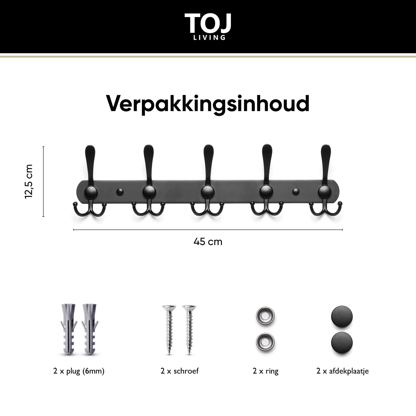 Wandgarderobe 15 Haken – Edelstahl – 45 cm – matt-schwarz | TOJ Living