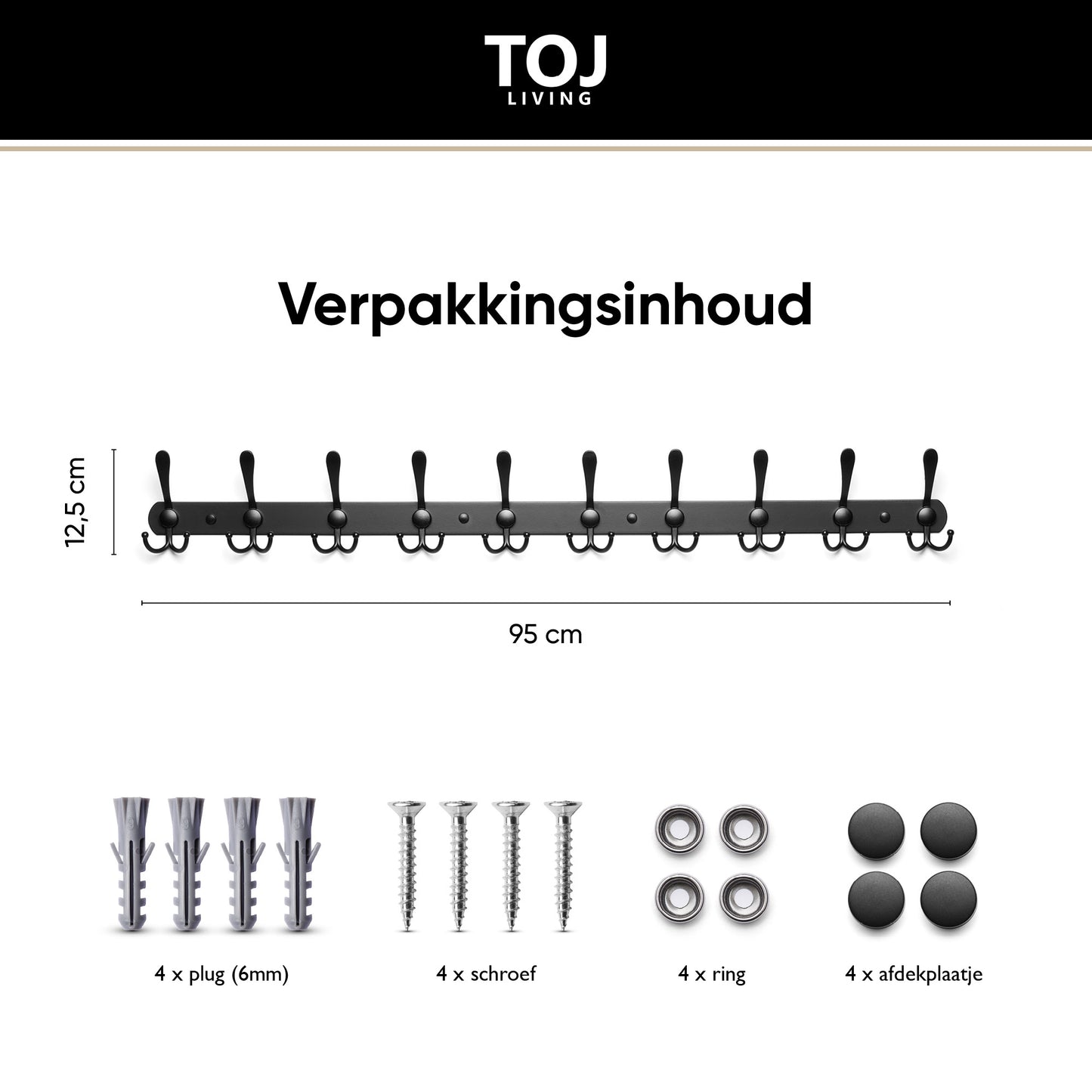 Wandgarderobe 30 Haken – Edelstahl – 95 cm – matt-schwarz | TOJ Living