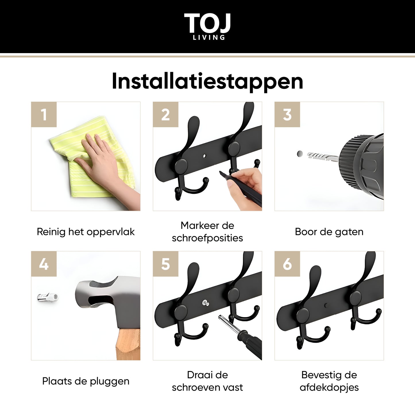 Wandgarderobe 30 Haken – Edelstahl – 95 cm – matt-schwarz | TOJ Living