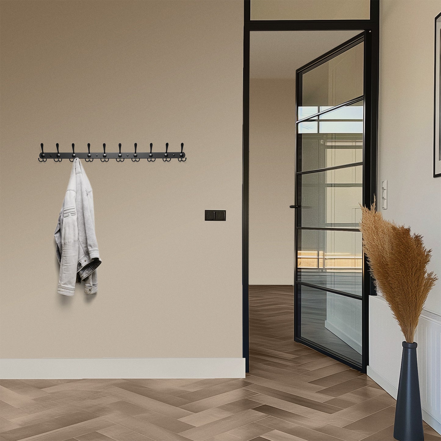 Wandgarderobe 30 Haken – Edelstahl – 95 cm – matt-schwarz | TOJ Living