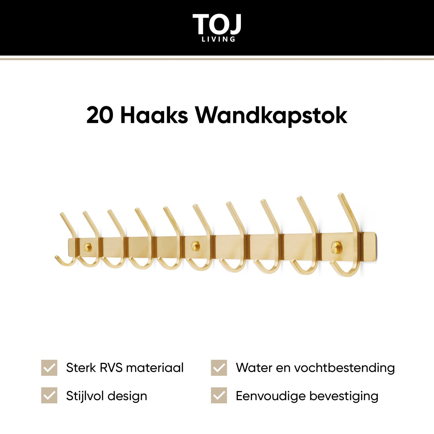 Wandgarderobe 20 Haken – Edelstahl – 78 cm – Gold | TOJ Living