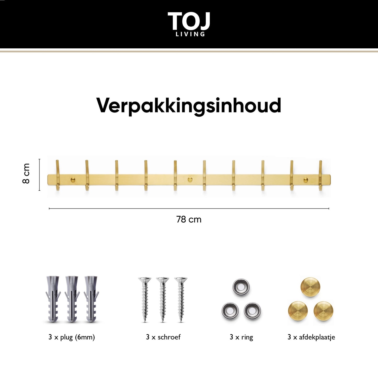 Wandgarderobe 20 Haken – Edelstahl – 78 cm – Gold | TOJ Living