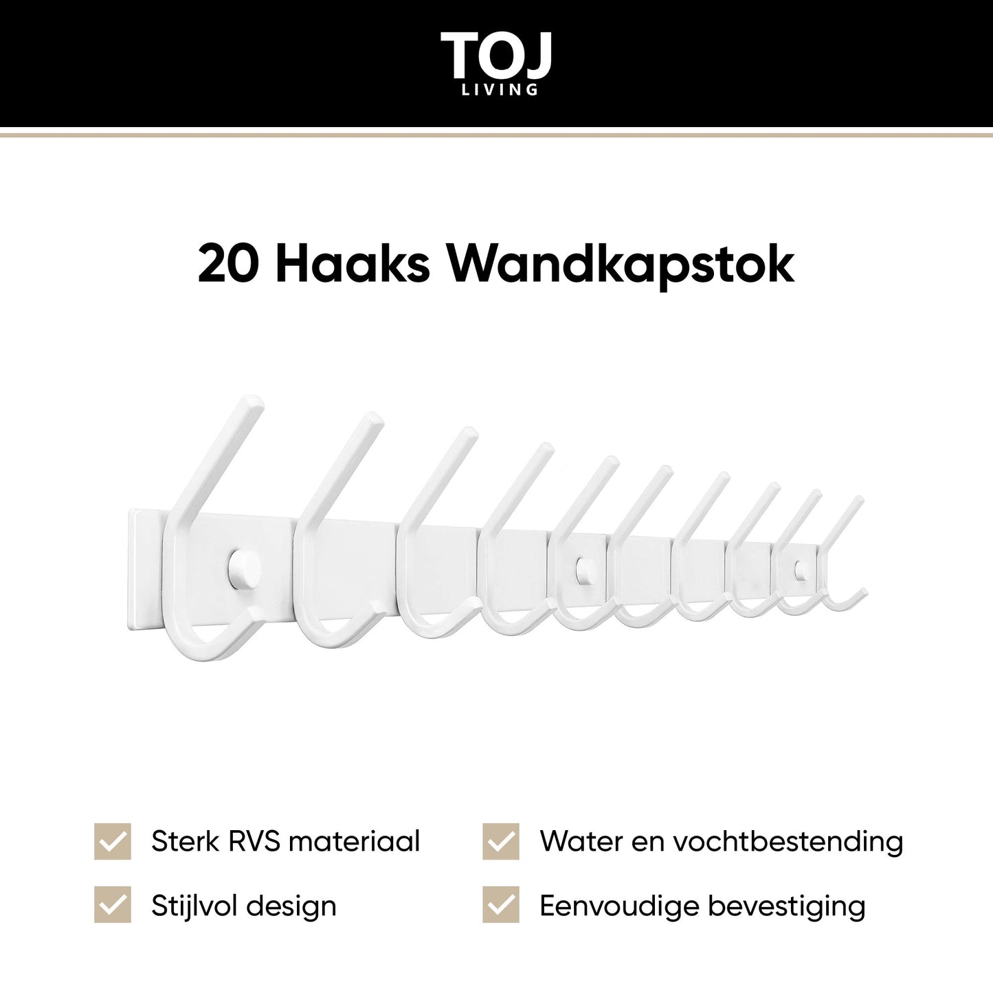 Wandgarderobe 20 Haken – Edelstahl – 78 cm – weiß | TOJ Livin