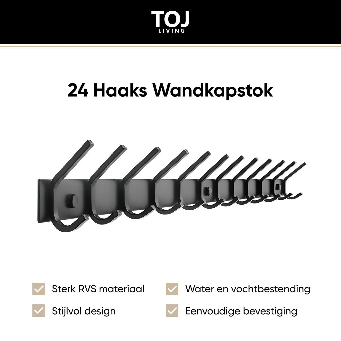 Wandgarderobe 24 Haken – Edelstahl – 94 cm – matt-schwarz | TOJ Living