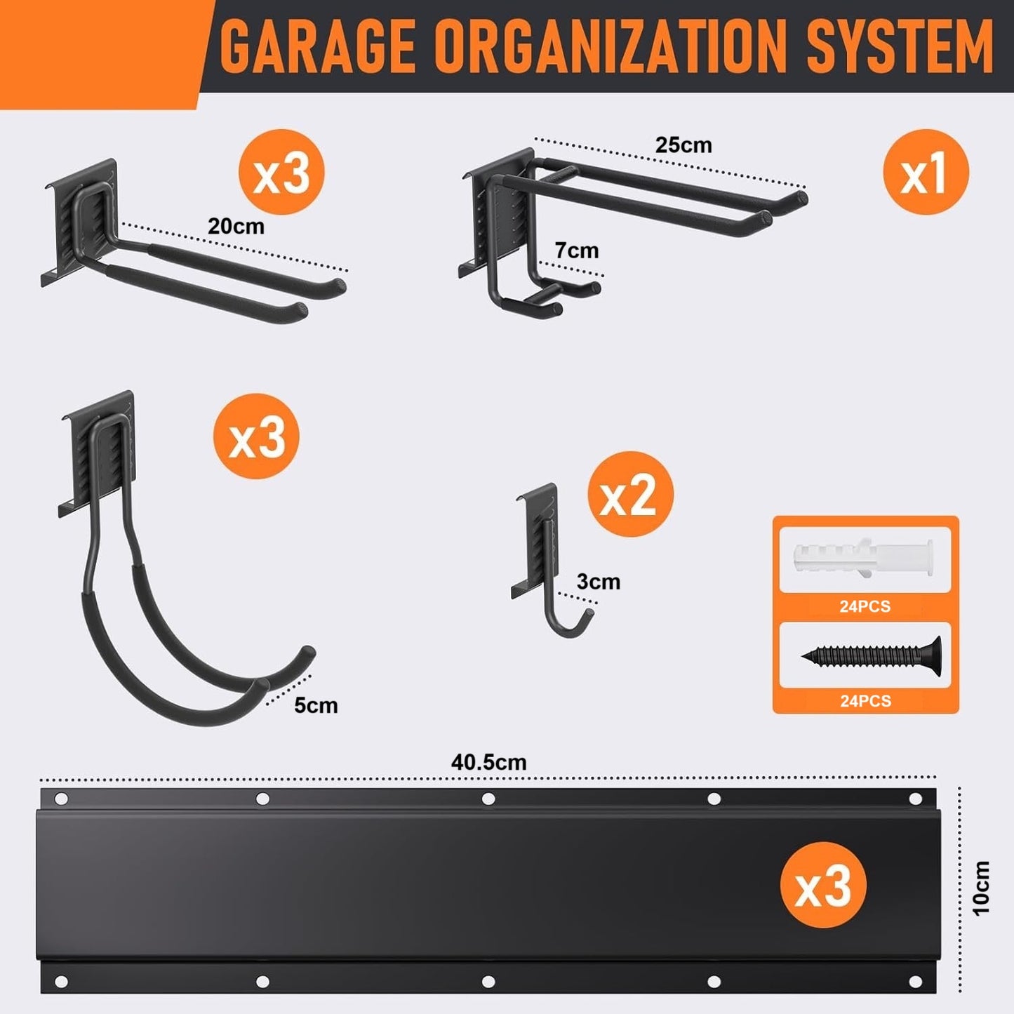 Werkzeughalter Wand – 3 Basisschienen + 9 Haken – Metall – 120 cm – matt-schwarz | TOJ Living