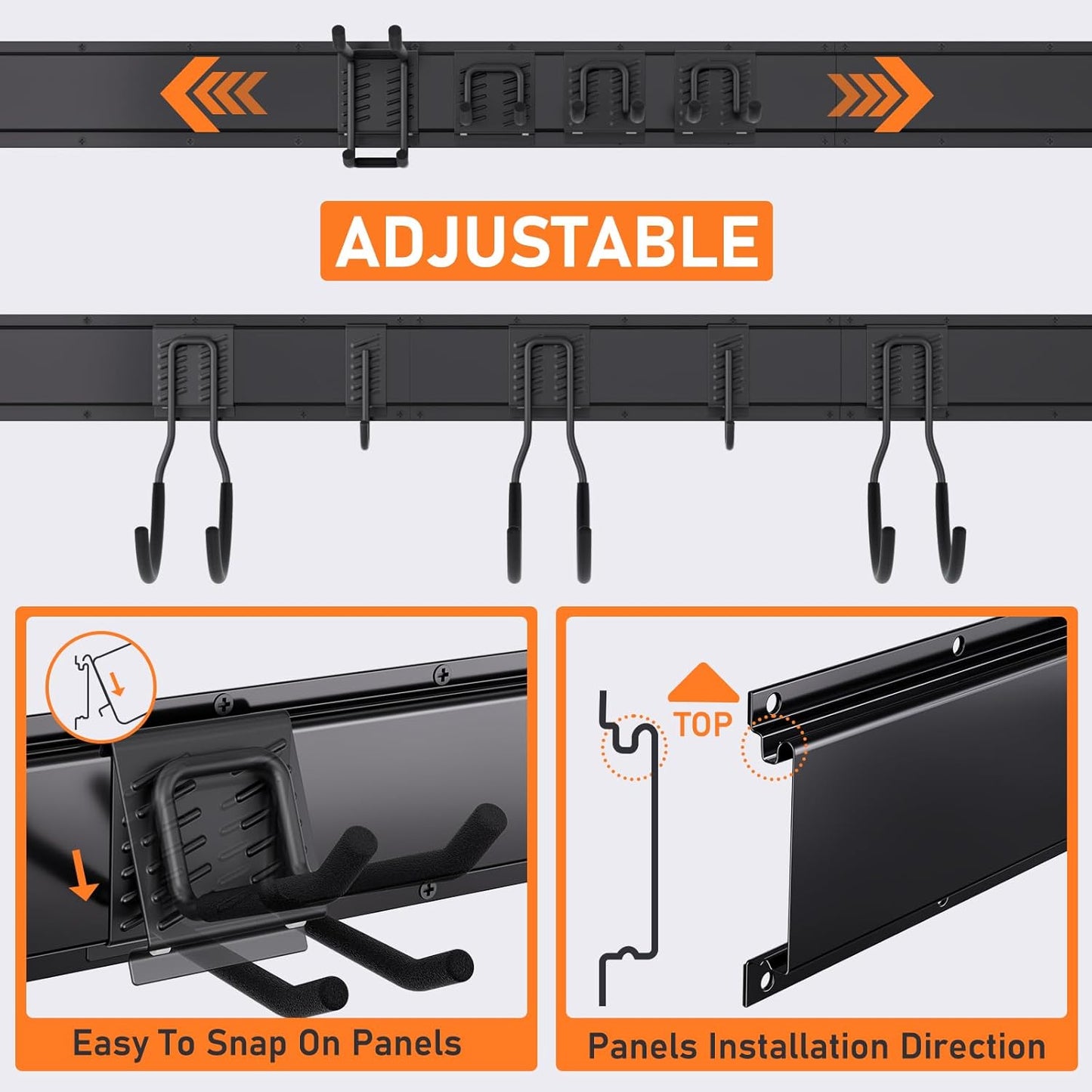 Werkzeughalter Wand – 3 Basisschienen + 9 Haken – Metall – 120 cm – matt-schwarz | TOJ Living