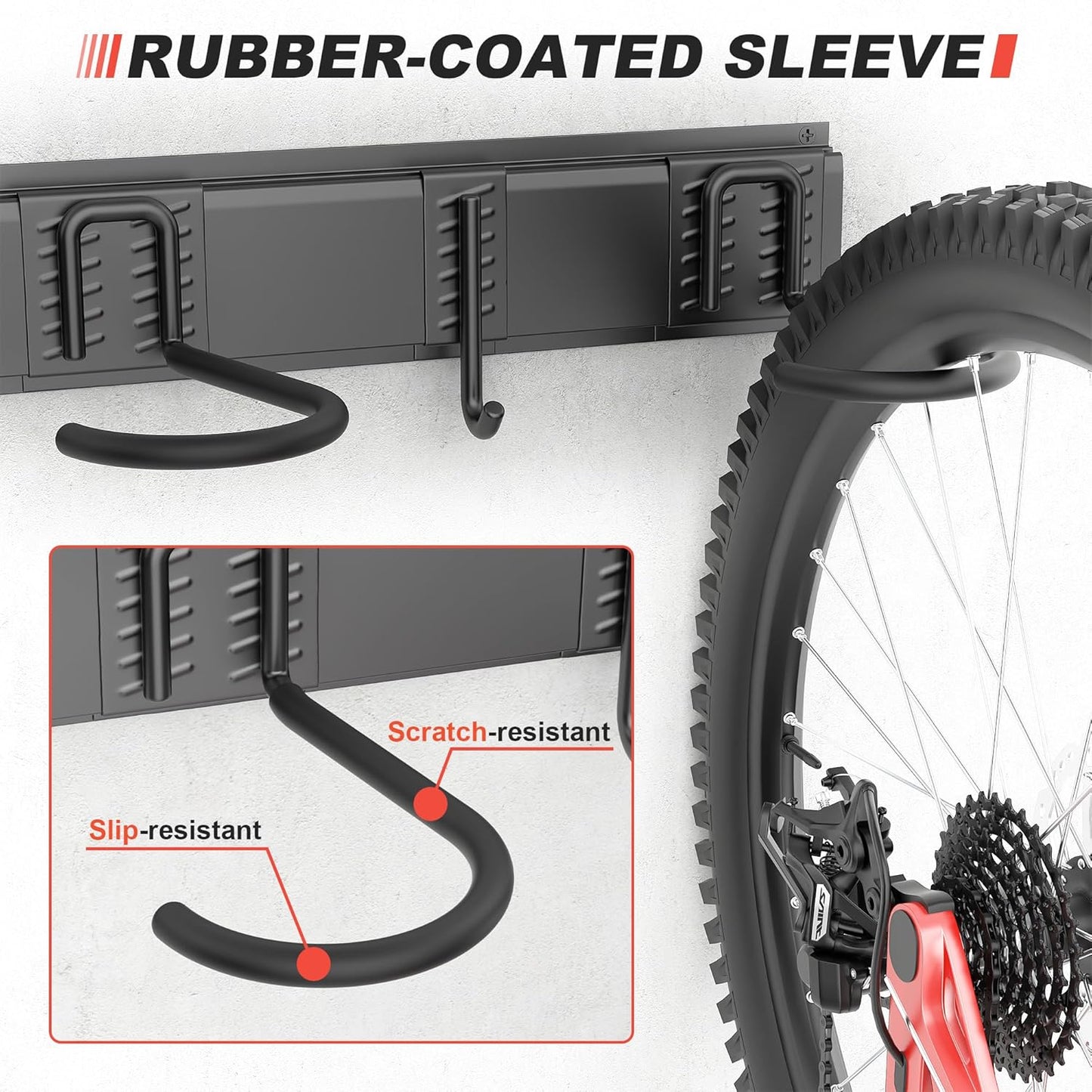 Fahrrad-Wandhalterung – 3 Basisschienen + 8 Haken – Metall – 120 cm – matt-schwarz | TOJ Living